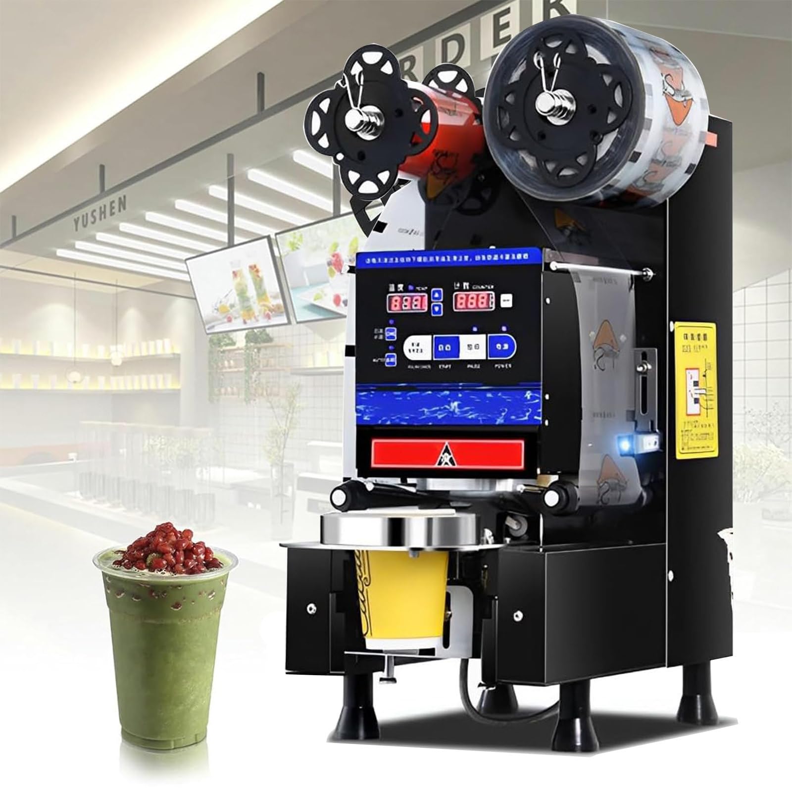 IUokLU Fully Automatic 350W Electric Cup Sealing Machine, Commercial Milk Tea Beverage Cup Sealing Machine, For Bar Cafe Milk Tea Shop-Black