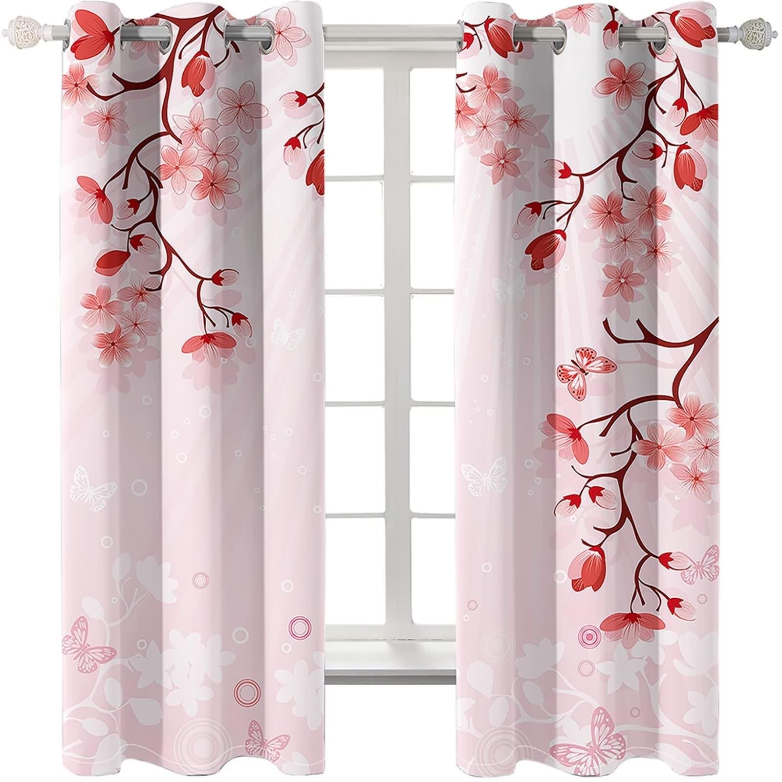 Rideau Anniversaire, Rideau Occultant Cuisine Rose Blanc Polyester Fleurs en Filigrane 102L x 244H CM Lot de 2