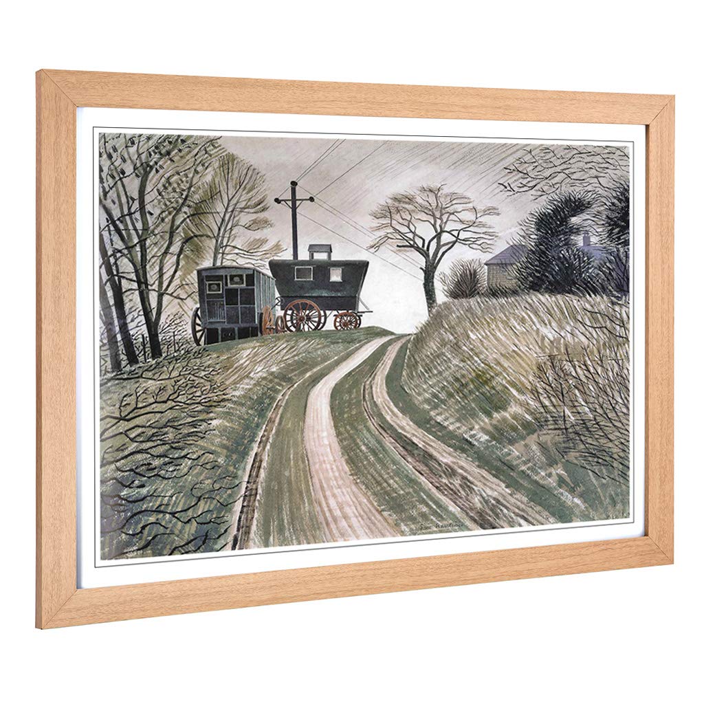 Big Box Art Framed Print of Eric Ravilious Cart On Hill Design | Wall Art Picture | Home Decor for Kitchen, Living, Dining Room, Bedroom, Hallway, Office, Oak, A2 / 24.5x18 Inch / 62x45cm