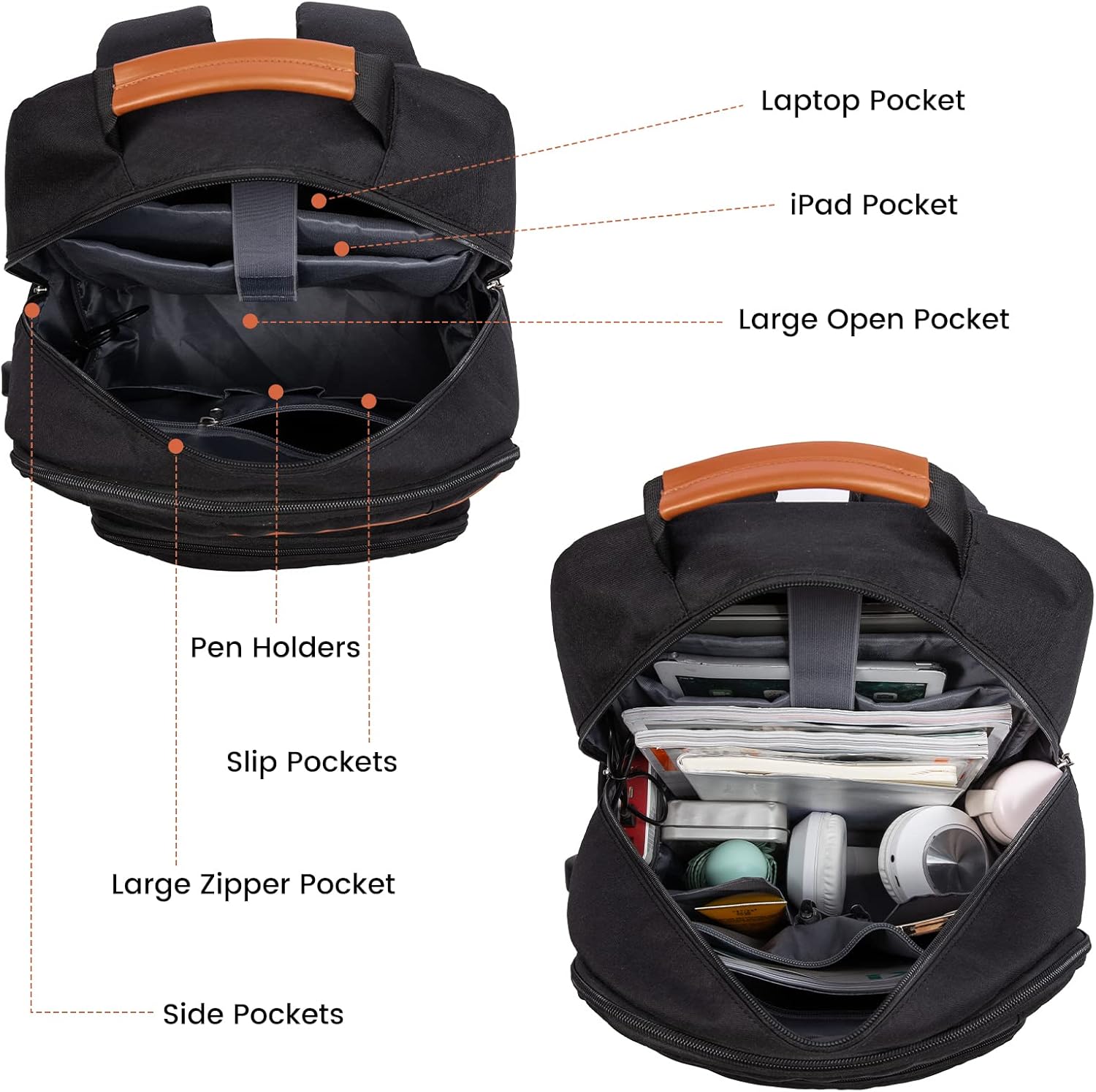 LOVEVOOK Laptop Backpack Vintage Travel Backpack with USB Charging Port Business Computer Backpack for Women & Men Water Resistant College Bag Fits 17.3 Inch Laptop and Notebook - Black