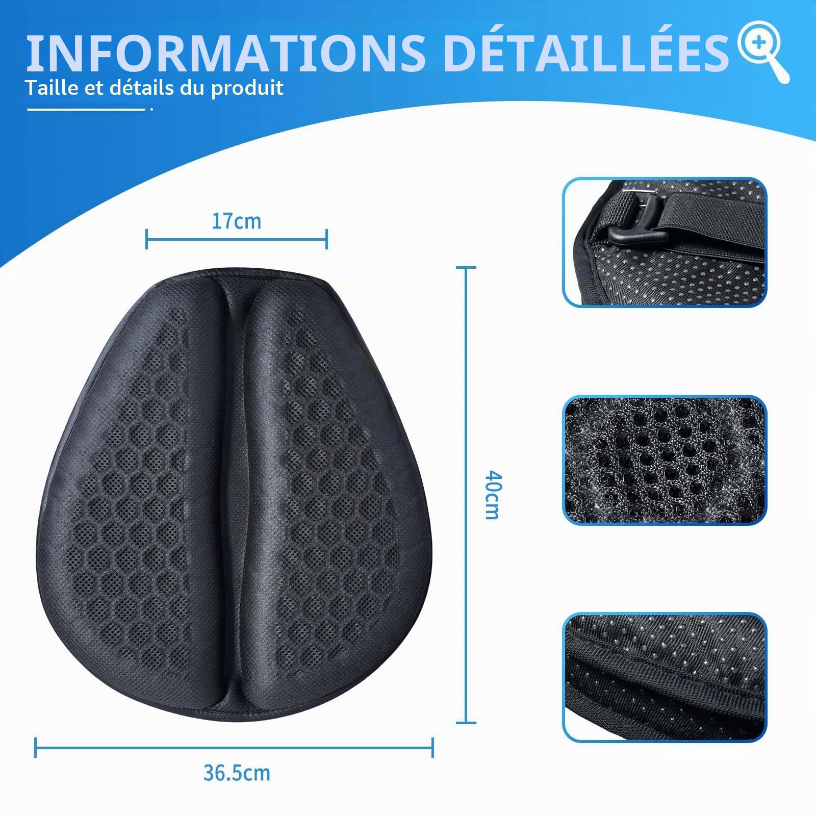 Coussin de Siège en Gel de Moto,coussin de Siège de moto en TPE à Structure Alvéolaire avec Pare-Soleil, Imperméable à la Pluie et Respirant, Adapté Aux Longues et Courtes Distances