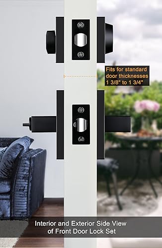 Miniatura 9 de goldenwarm Keyed Alike - Manija de puerta dorada con cerrojo, juego de cerraduras cuadradas de oro cepillado contemporáneo con cerrojo de seguridad,