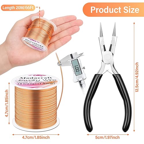 Miniatura 2 de Modacraft Alambre de cobre de calibre 18 para fabricación de joyas con alicates 4 en 1, 65 pies0.039 in para manualidades, alambre de cobre puro