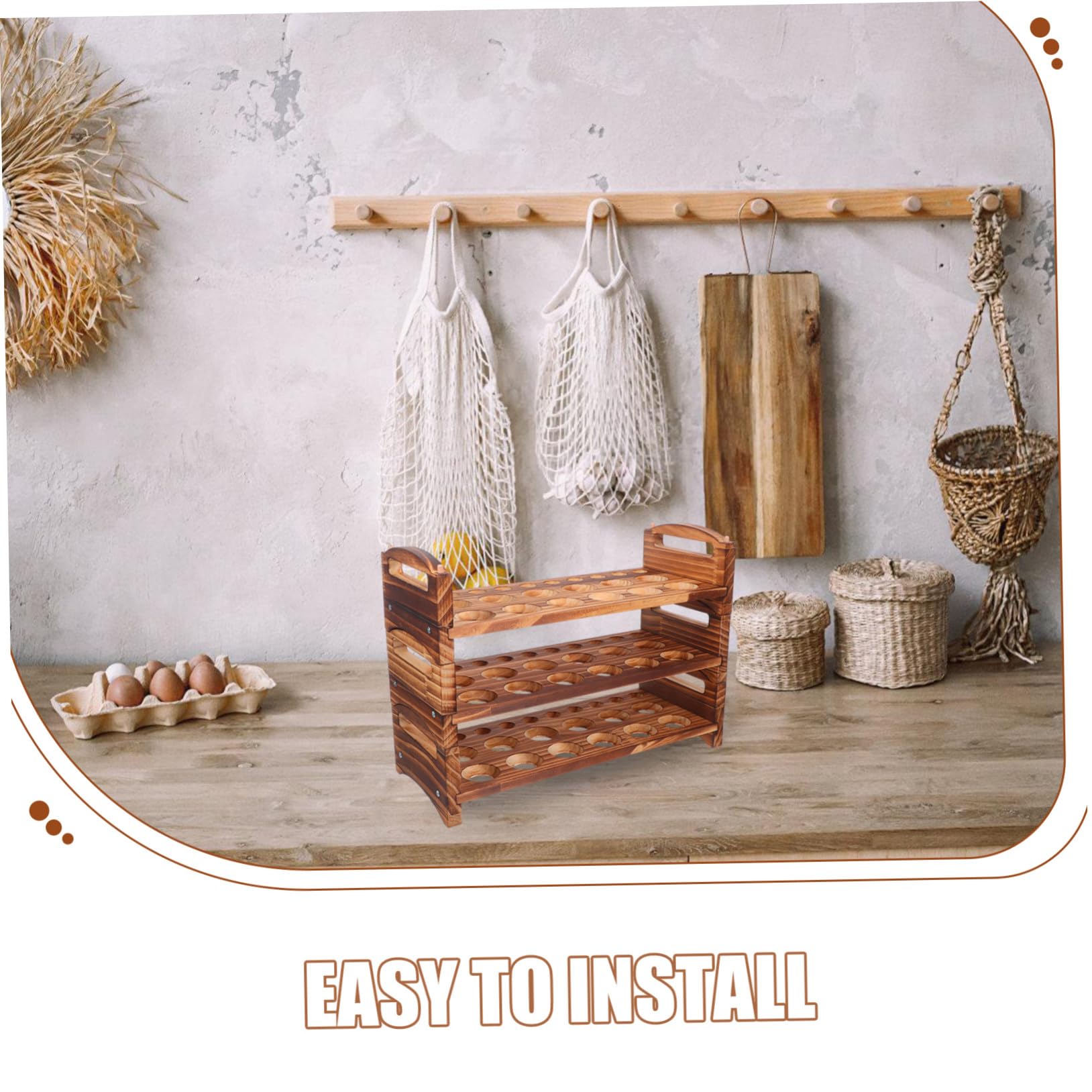 Soportes Apilables para Huevos de Madera Natural Organizador de Cocina Asa Estante Rústico para Huevos Frescos Encimera