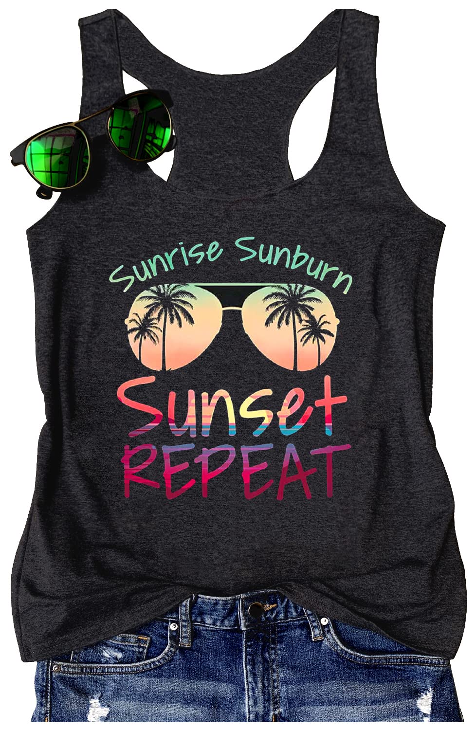 Sun Sand and A Drink in My Hand Tank Tops Womens Summer Beach Graphic Sleeveless T Shirt Cute Country Vacation Tank Cami, Dark Grey4, Small