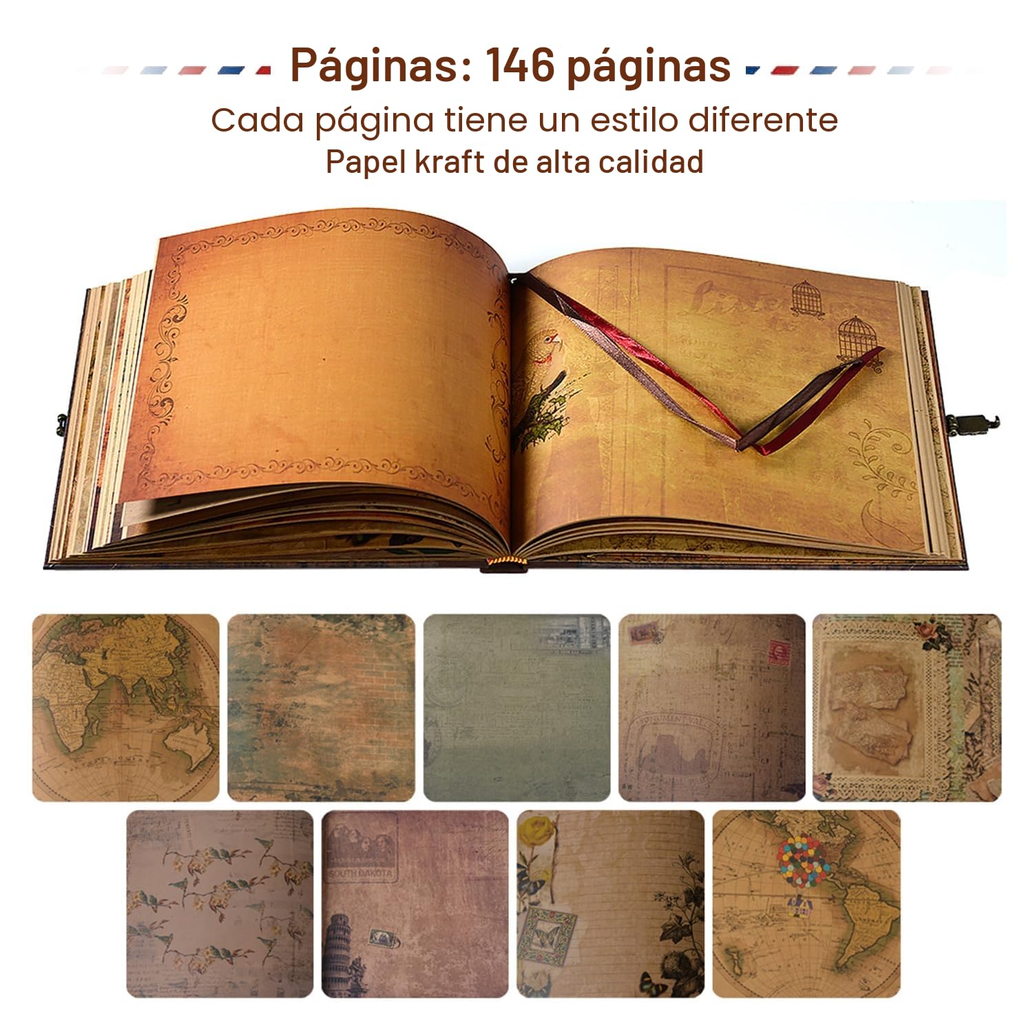 Our Adventure Book - Álbum de fotos de 146 páginas de 8.9 x 7.7 pulgadas, estilo retro en relieve, cubierta de letras en relieve, kit de diario de viaje para parejas, libro de recuerdos para