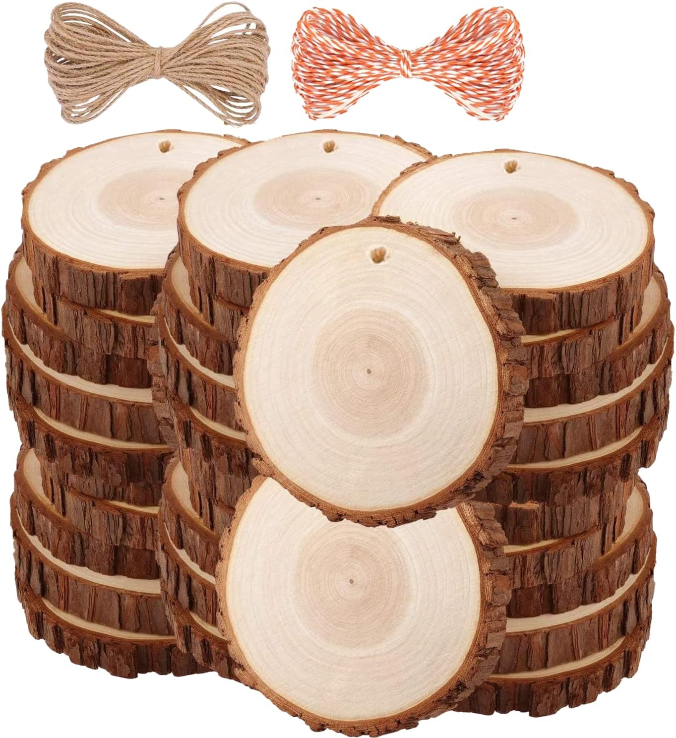Wood Slices 30pcs 6-7 cm Natural Wood Slices Drilled Hole Unfinished Log Wooden Circles for DIY Crafts Wedding Decorations Christmas Ornaments