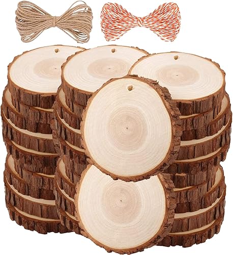 TICIOSH - Juego de 30 piezas de 2.4 a 2.8 pulgadas, kit de madera sin terminar, perforado con agujero, círculos de madera para artes, rebanadas de