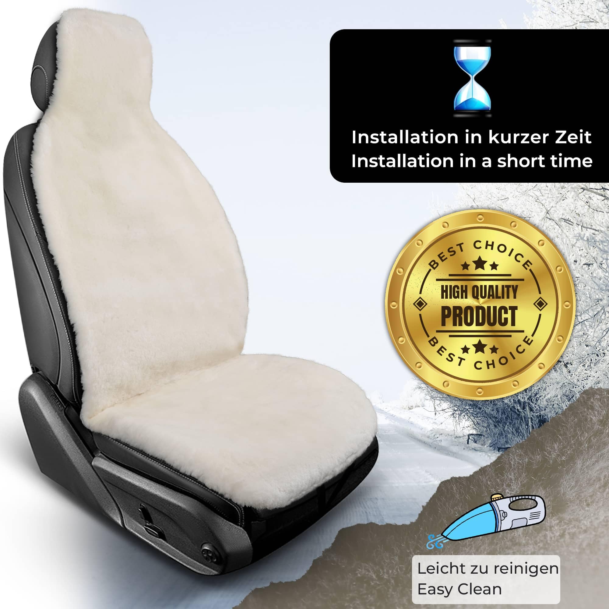 BREMER SITZBEZÜGE Universal Lammfell Sitzauflage Autositz, Echtfell Sitzbezug für Auto, Atmungsaktiver Autositzschoner in Beige, Universal passend für Wohnmobil PKW SUV Van Fahrer oder Beifahrer