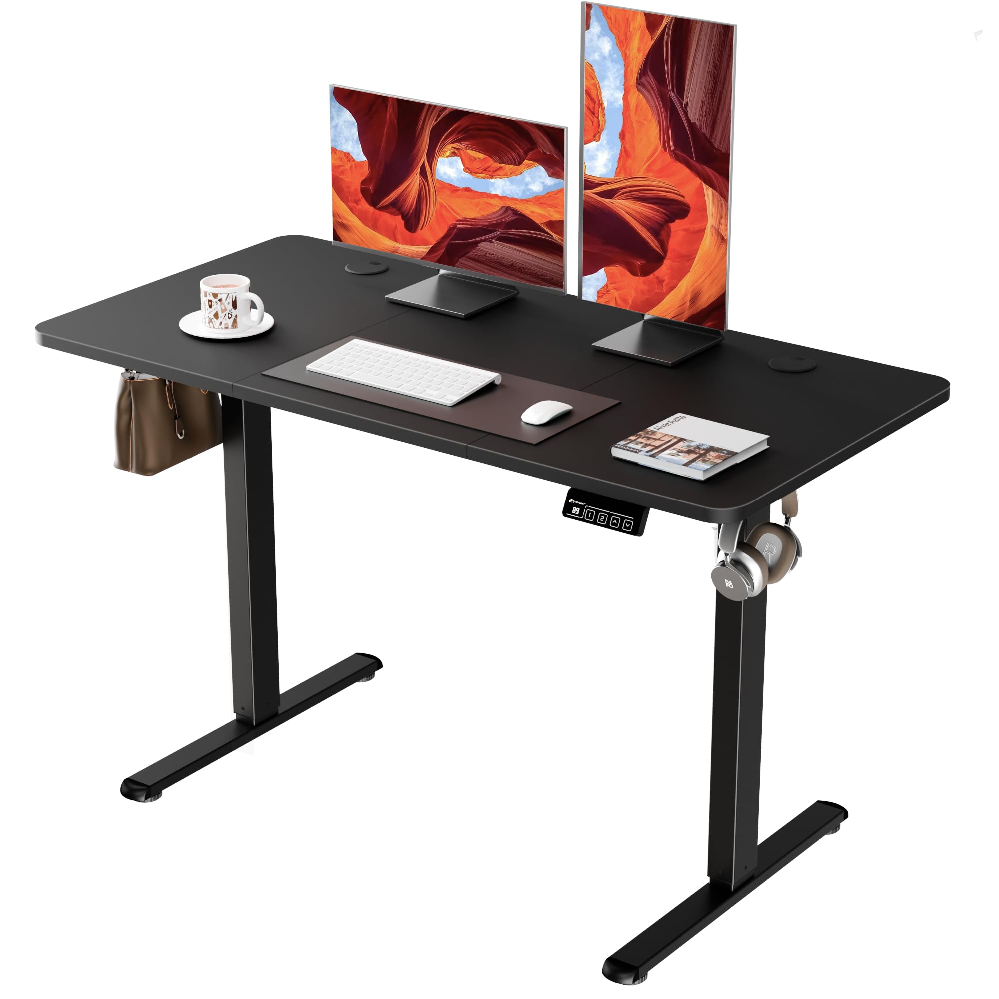ERGOMAKER Electric Elevating Desk, Standing Desk (W x D x H): 43.3 x 23.6 inches (110 x 60 cm), Height Adjustable for Home Office, Ergonomic, Computer Desk (Feet Black) + Top Plate (Black), 43.3 x