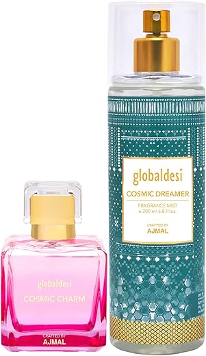 Global Desi Cosmic Charm Eau De Parfum 50ML & Cosmic Dreamer Body Mist 200ML Pack of 2 for Women Crafted by Ajmal