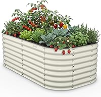 Vista 23 de Kesfitt Cama de jardín elevada, cama de jardín elevada de metal de acero galvanizado de 4 x 2 x 1 pies, diseño ovalado de fondo abierto, 12 pulgadas