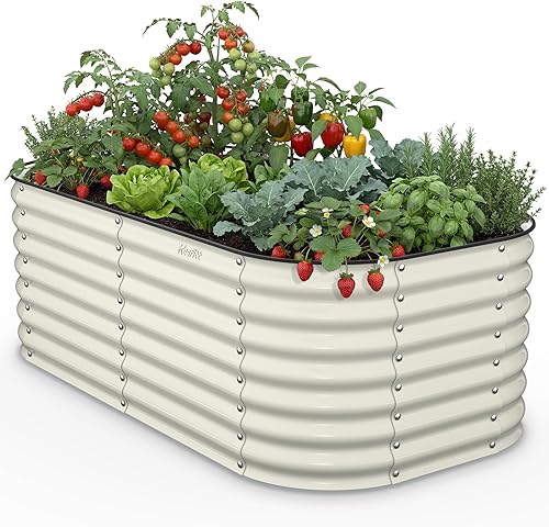 Miniatura 23 de Kesfitt Cama de jardín elevada, cama de jardín elevada de metal de acero galvanizado de 4 x 2 x 1 pies, diseño ovalado de fondo abierto, 12 pulgadas