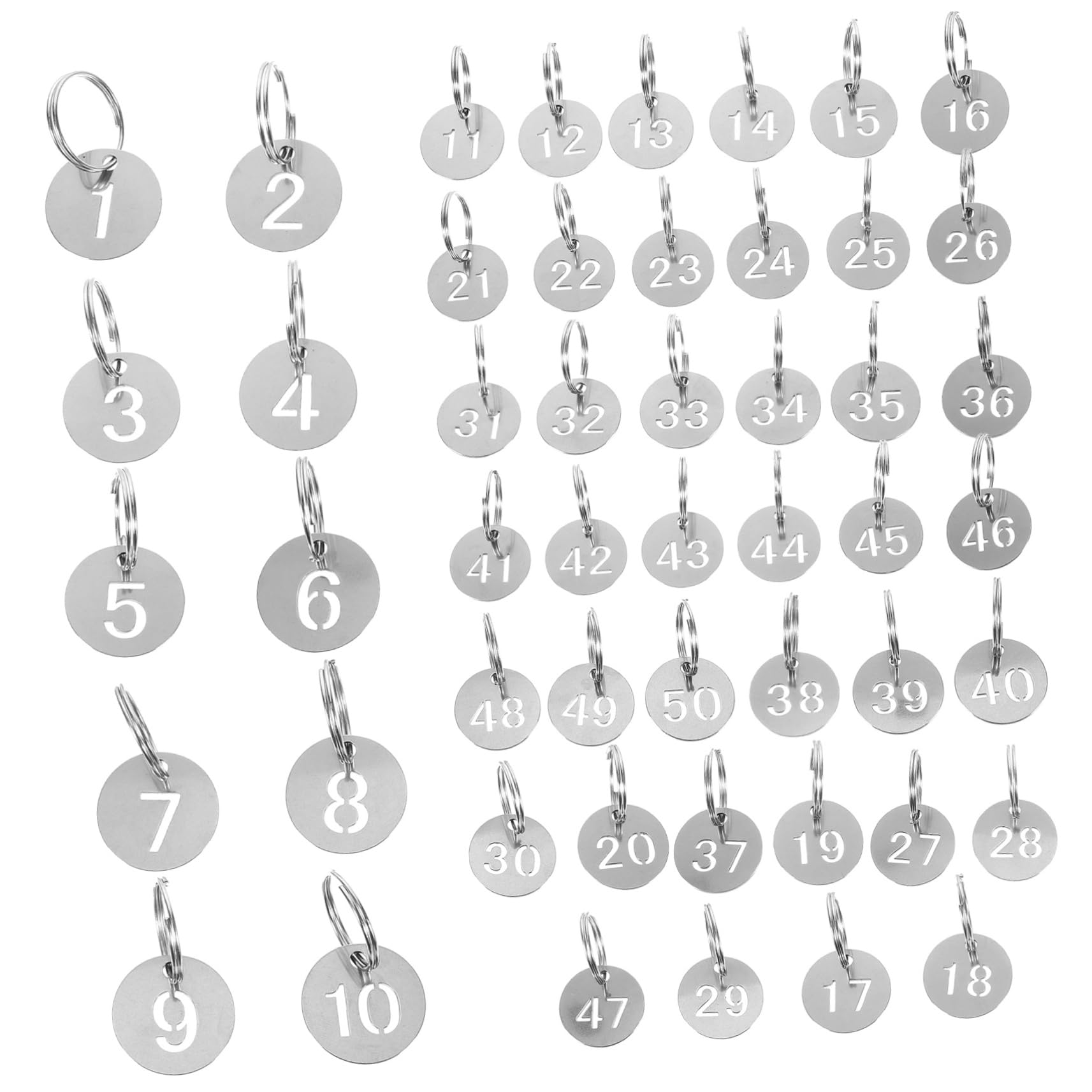 iplusmile ステンレス 番号タグ 数字タグ キータグ ID番号札 番号付き リング付きキーラベル 両面 透かし彫り バリなし 防水 耐高温性 クローク ロッカー (直径25mm,番号1から50まで)