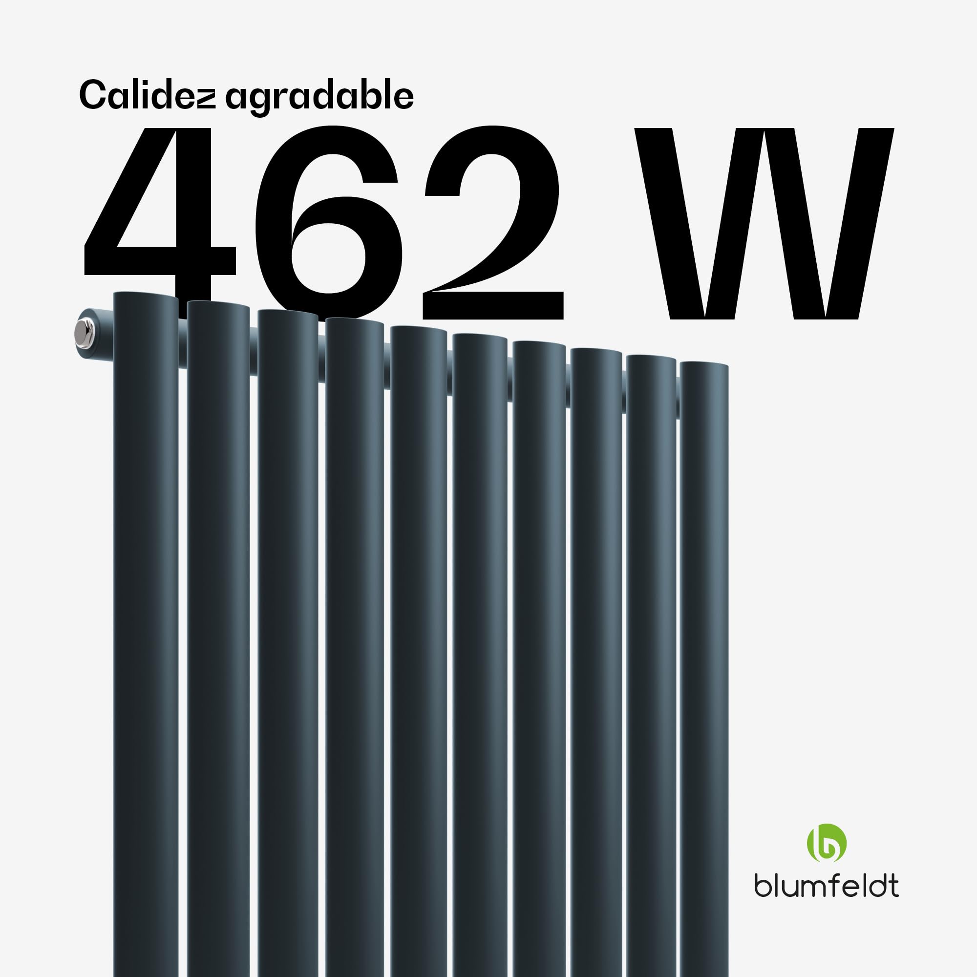 Blumfeldt Radiador, 462W, Montaje en Pared, Conexión Central de ½'', Una Capa, Acero Con Recubrimiento en Polvo, Eficiencia Energética para Baños, Salas de Estar y Oficinas, 60x60 cm, Antracita