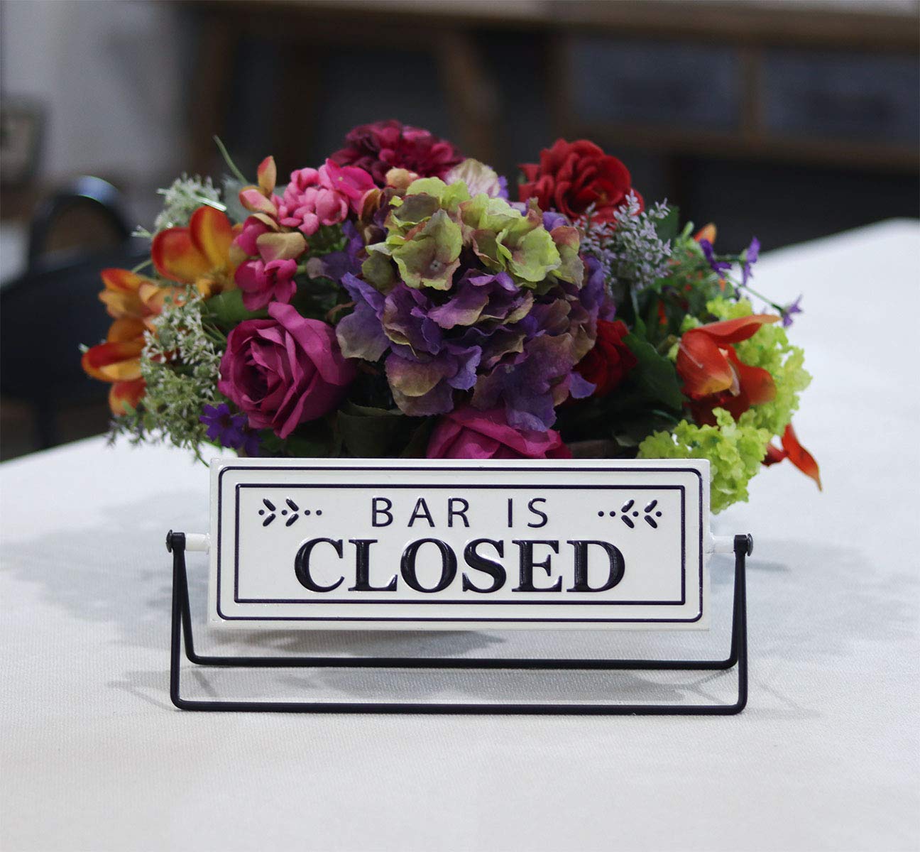 Swivel Metal Tabletop Sign Decor with Embossed Lettering on 2 Sides-Bar is Open/Closed for Kitchen (White
