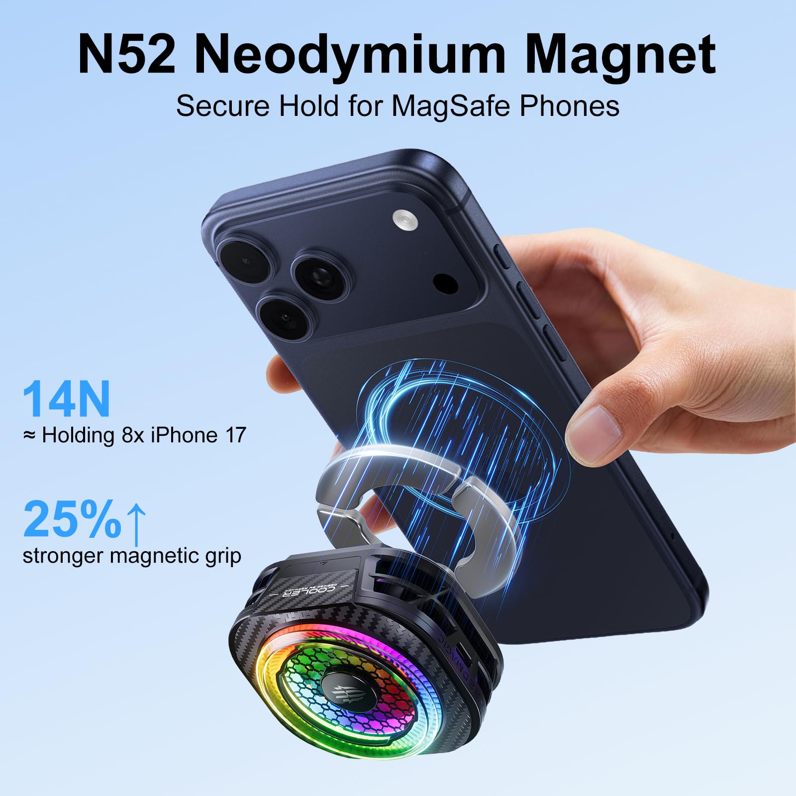 REDMAGIC 8 Pro Chłodnica Magnetyczna do Telefonu do Gier, Transmisji Strumieniowej, Wentylator Chłodzący do Telefonu o Mocy 36W, Kompatybilna z Serią Magnetyczną iPhone, Android, iPad oraz Tabletami | Wentylator telefonu 36 W z oświetleniem RGB Mobilna ch