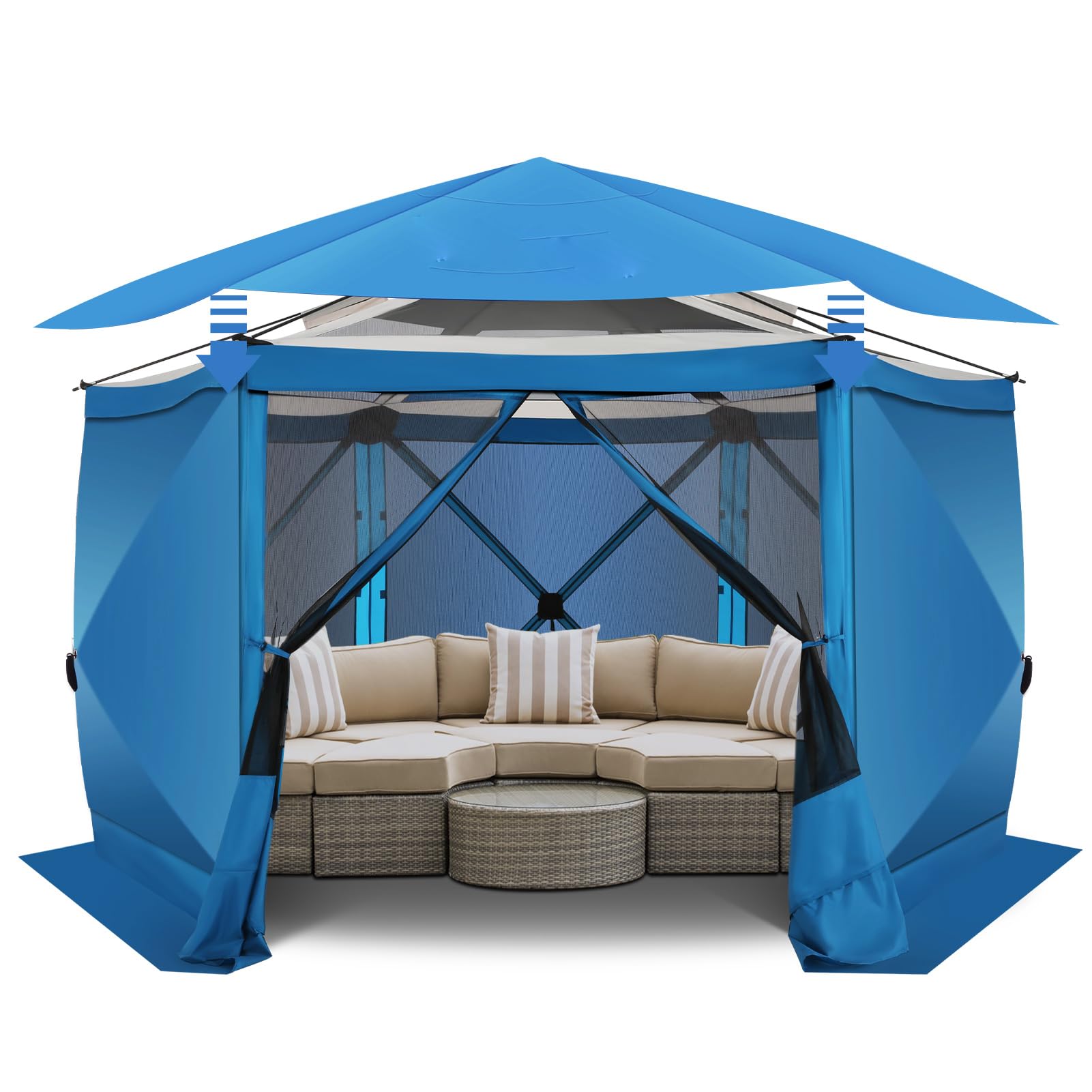 COBIZI 12x12 FT Pop Up Canopy Stargazing Tent, Gazebos On Clearance with Removable Roof, Screened in Gazebo, Screen Tents Portable carpas para Patio for Outdoor Camping,Backyard, Garden, Blue(Pro)