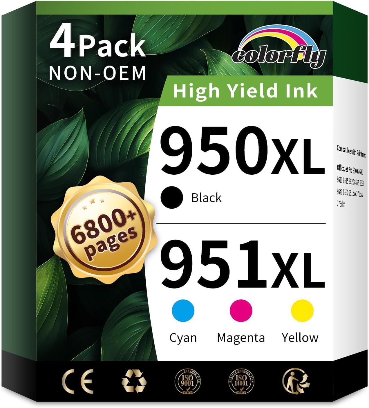colorfly 950xl and 951xl Ink Cartridges Combo Pack Compatible for hp 950 951 Ink Cartridges Combo Pack Replacement with OfficeJet Pro 8600 8610 8620 8100 8630 8660 8640 8615(4 Pack)