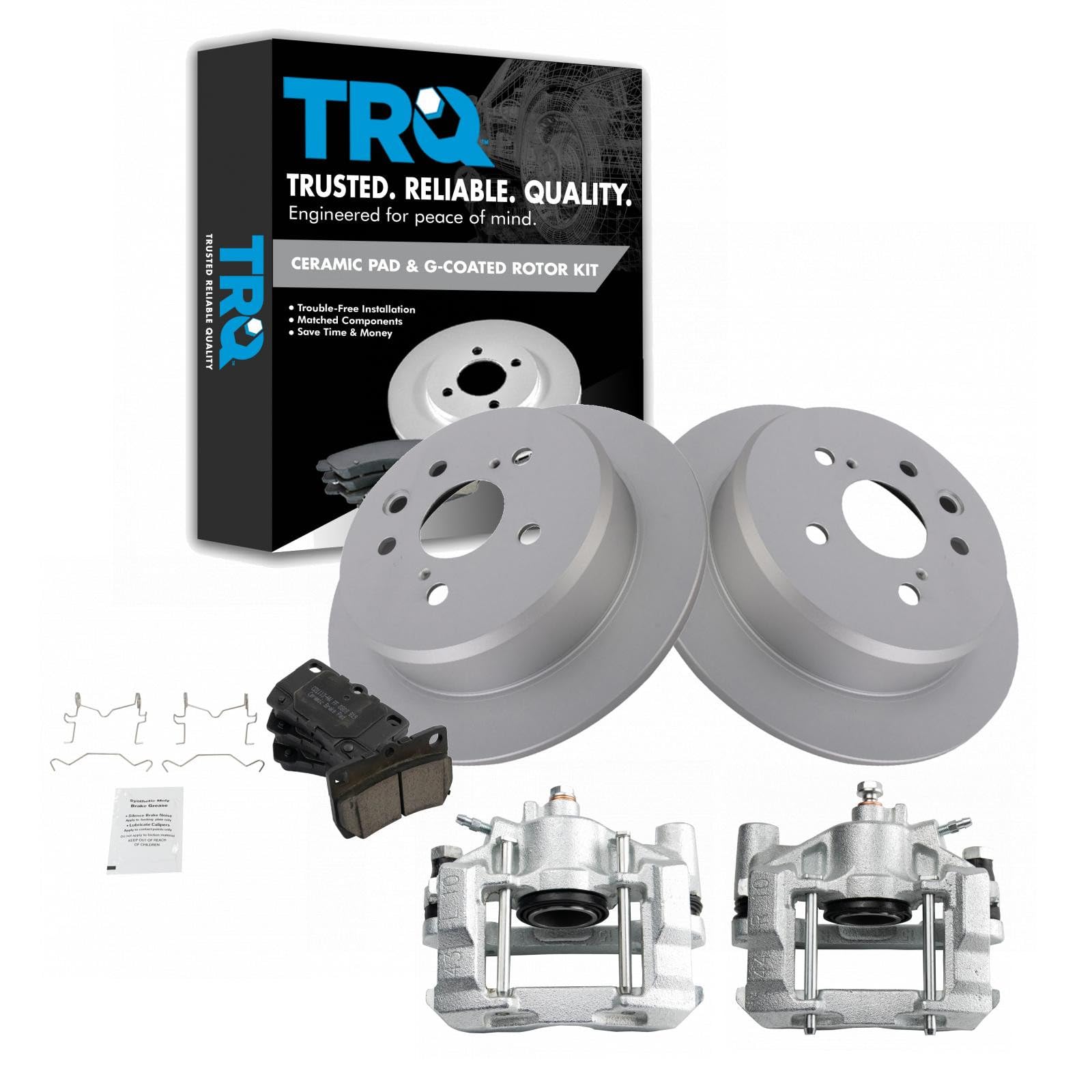 TRQ Rear Brake Pad and Rotor Set Ceramic Solid Rotors Calipers