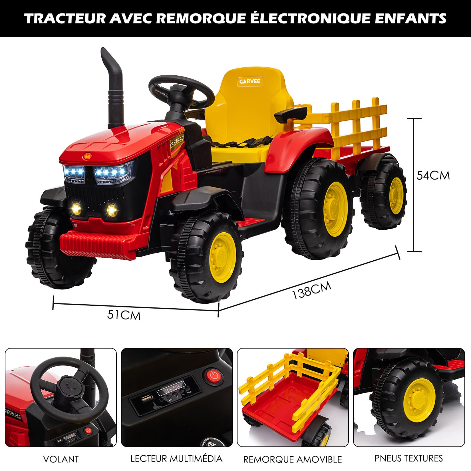 GarveeLife Trattore Elettrico per Bambini con Batteria 12V e Motore 35W