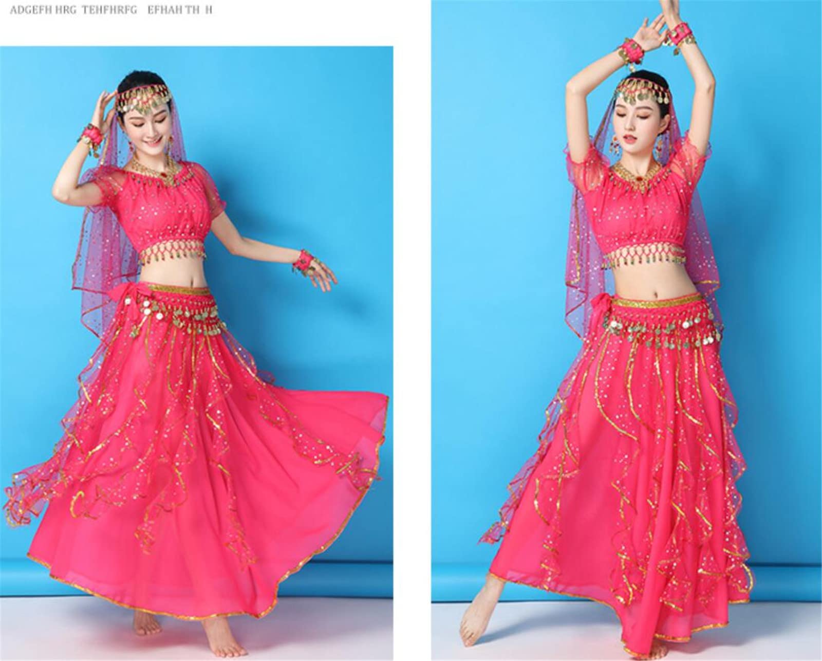 Accessoire Indienne Ensemble De Performance De Danse Du Ventre Indienne En Mousseline De Soie, Vêtements De Costume De Bollywood Femme