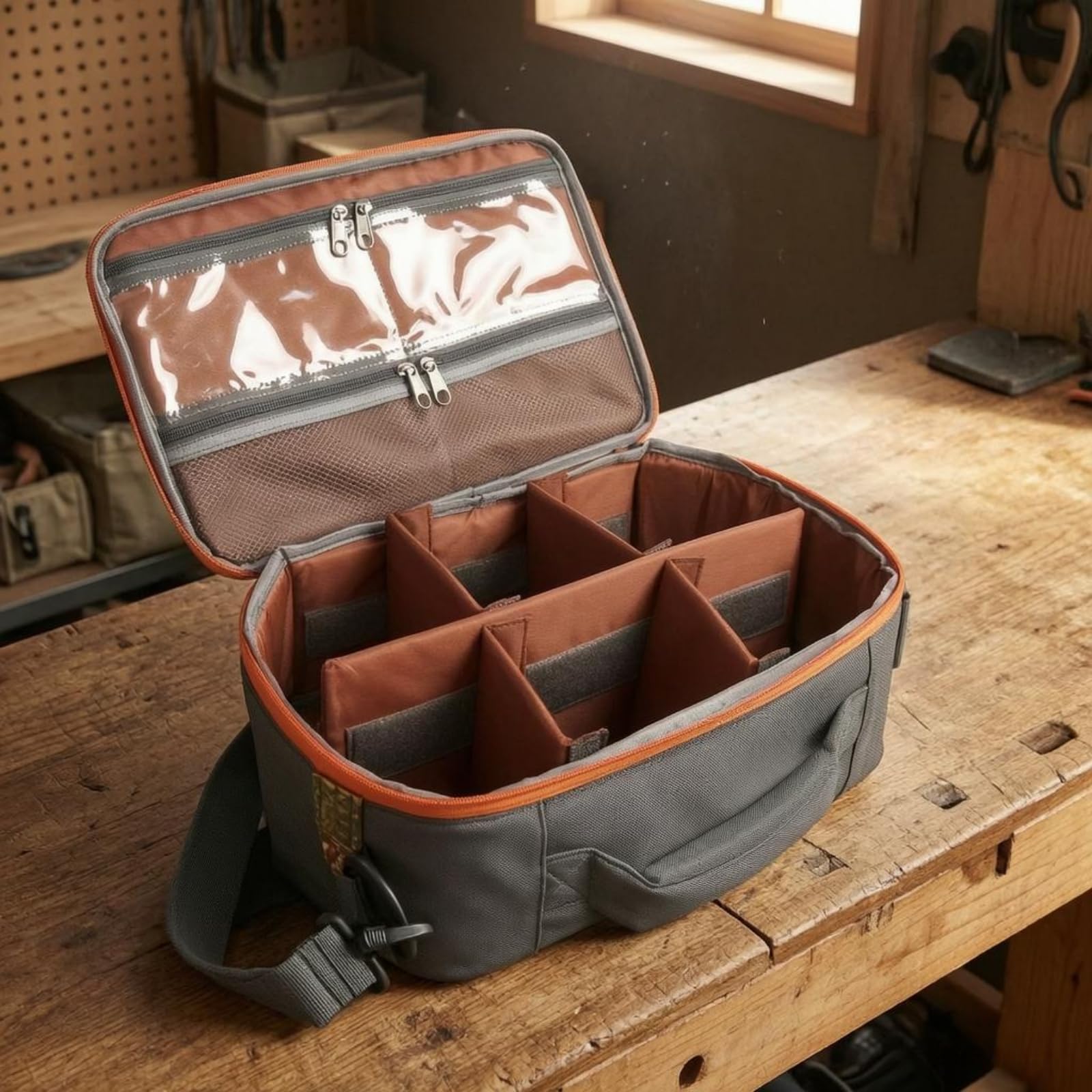 Angelrollen-Organizertasche Reißverschluss Angelrollen-Tasche Verstellbarer Schulterriemen Angelzubehör Tasche