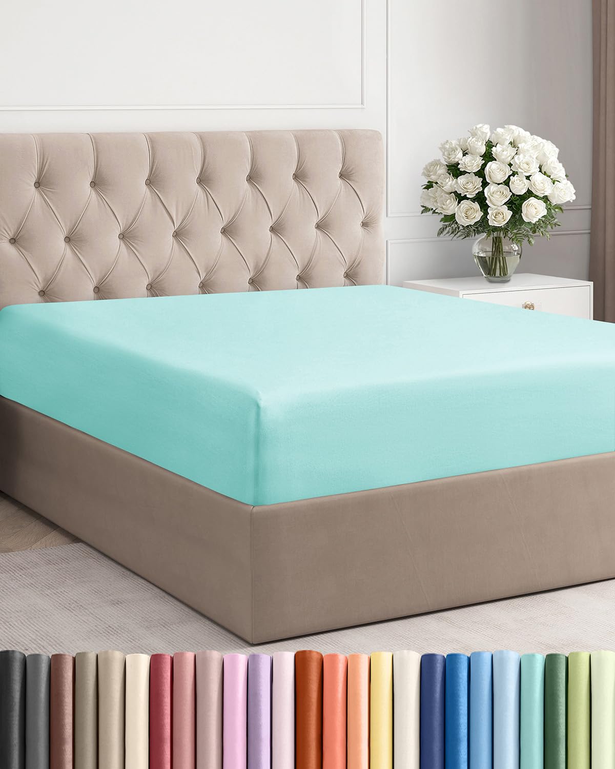 king fitted bed sheet - bottom single fitted sheet only - ultra-soft hotel luxury bedding w/ 8-16 inch deep pockets - breathable, cooling & wrinkle free - easy-fit, fade & shrink resistant - spa blue