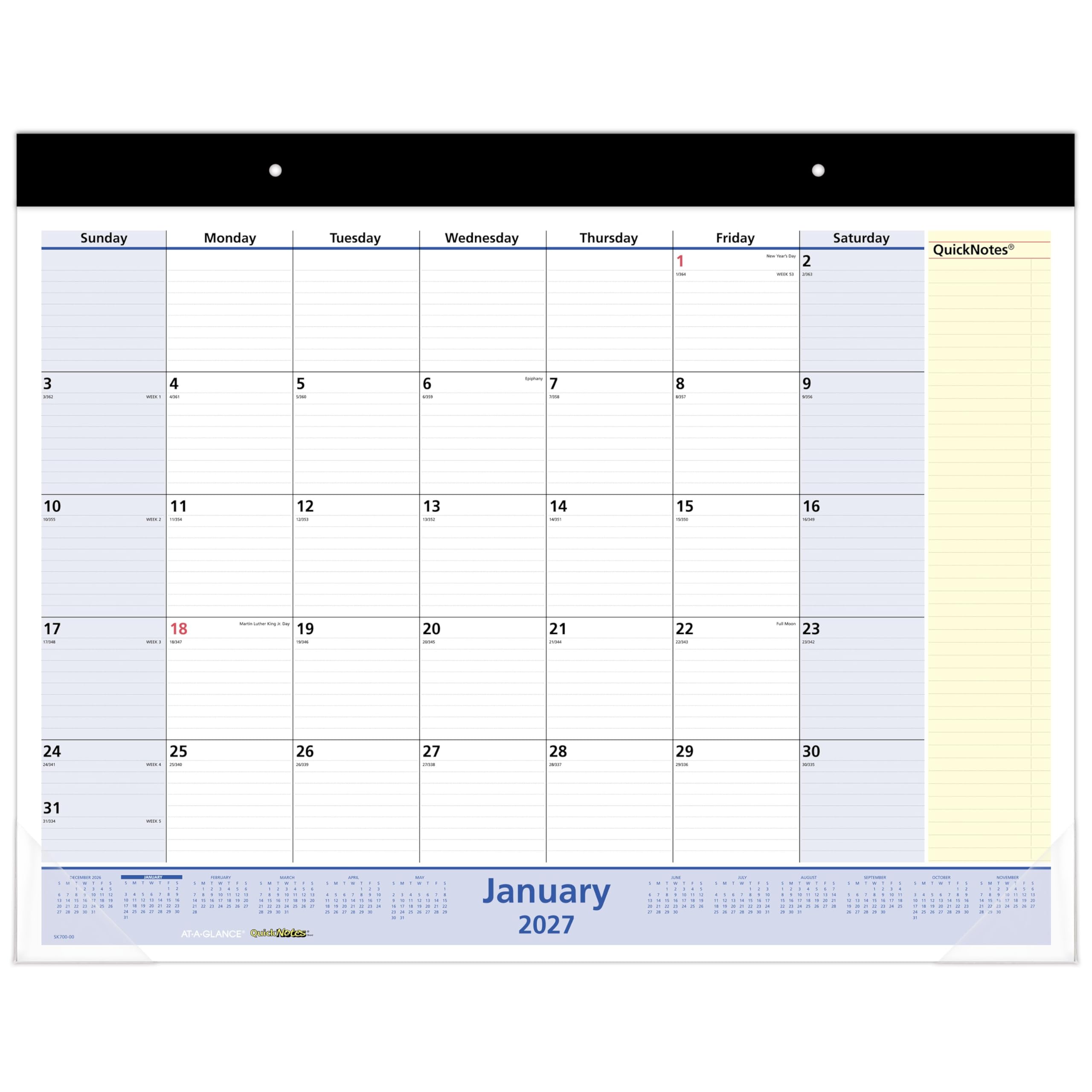 AT-A-GLANCE® QuickNotes® 2027 Monthly Desk Pad Calendar, Standard, 21 3/4" x 17"