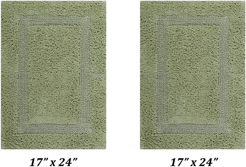Better Trends 2 Piece Bath Room Rugs Set 100% Cotton Extra Soft Tufted 17" x 24" Bath Rug, Water Absorbent & Reversible Machine Washable for Bath Room Floor Decor, Laundry Room Sage Lux Collection