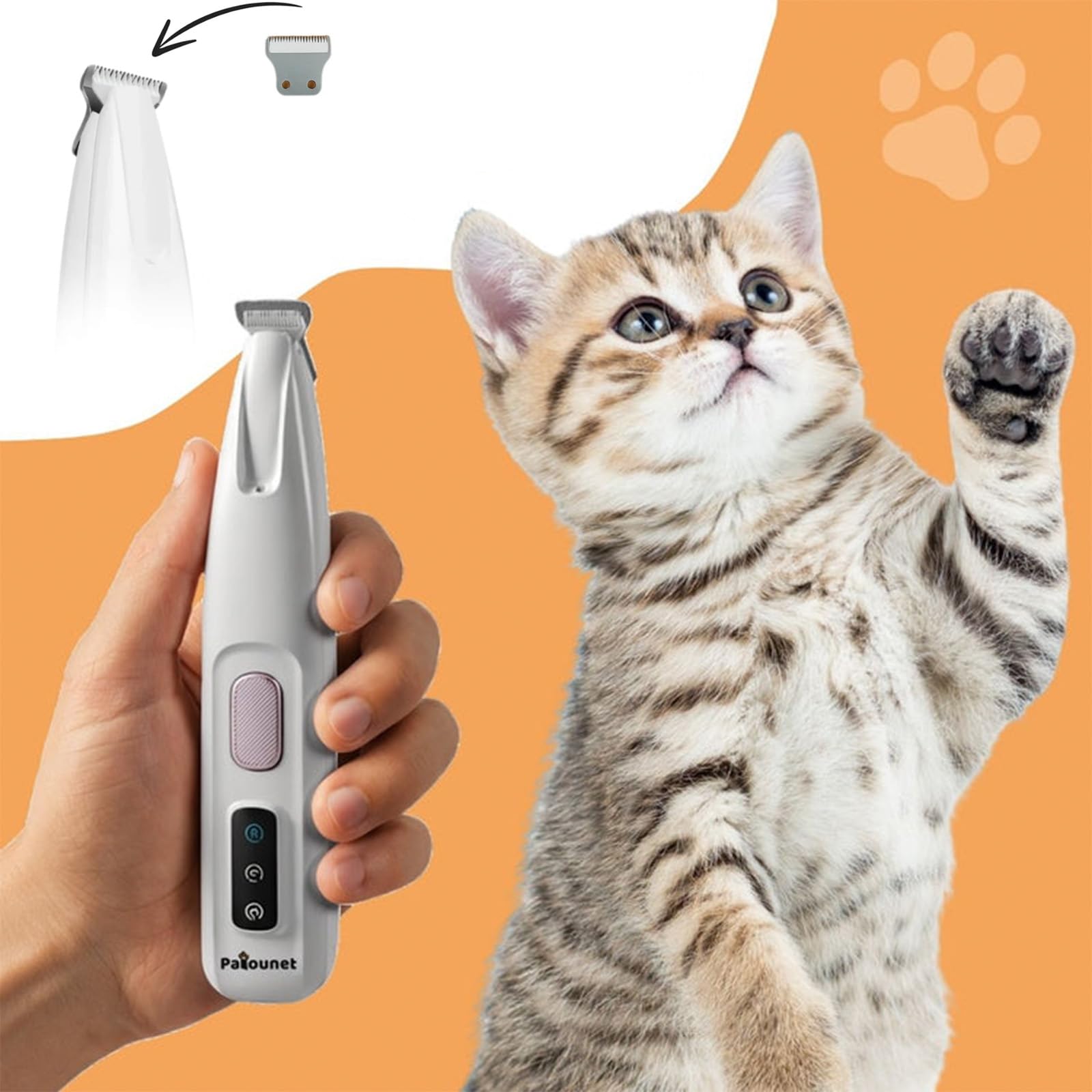 Tondeuse De Précision Pour Chat, Tondeuse Pour Chien Silencieuse Tondeuses À Pattes Avec Led & Usb-C, Lames Céramique Et Inox, Étanche, Toilettage Zones Sensibles Sans Stress (A)