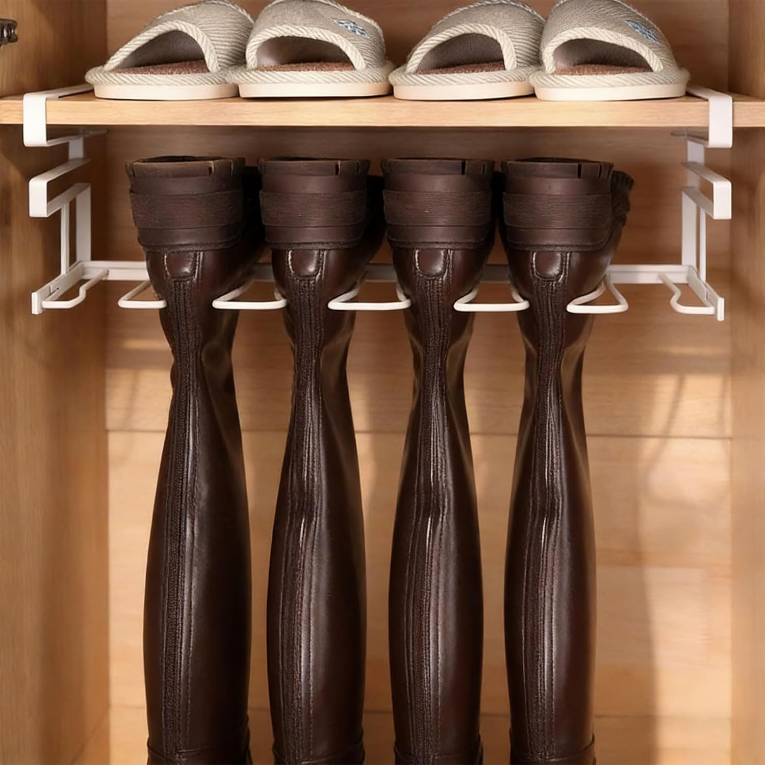 Space Saving Vertical Boot Organizers with Iron Frame & Rusts Coating for Efficient Shoe Rack in Small Space High Boot Hanger