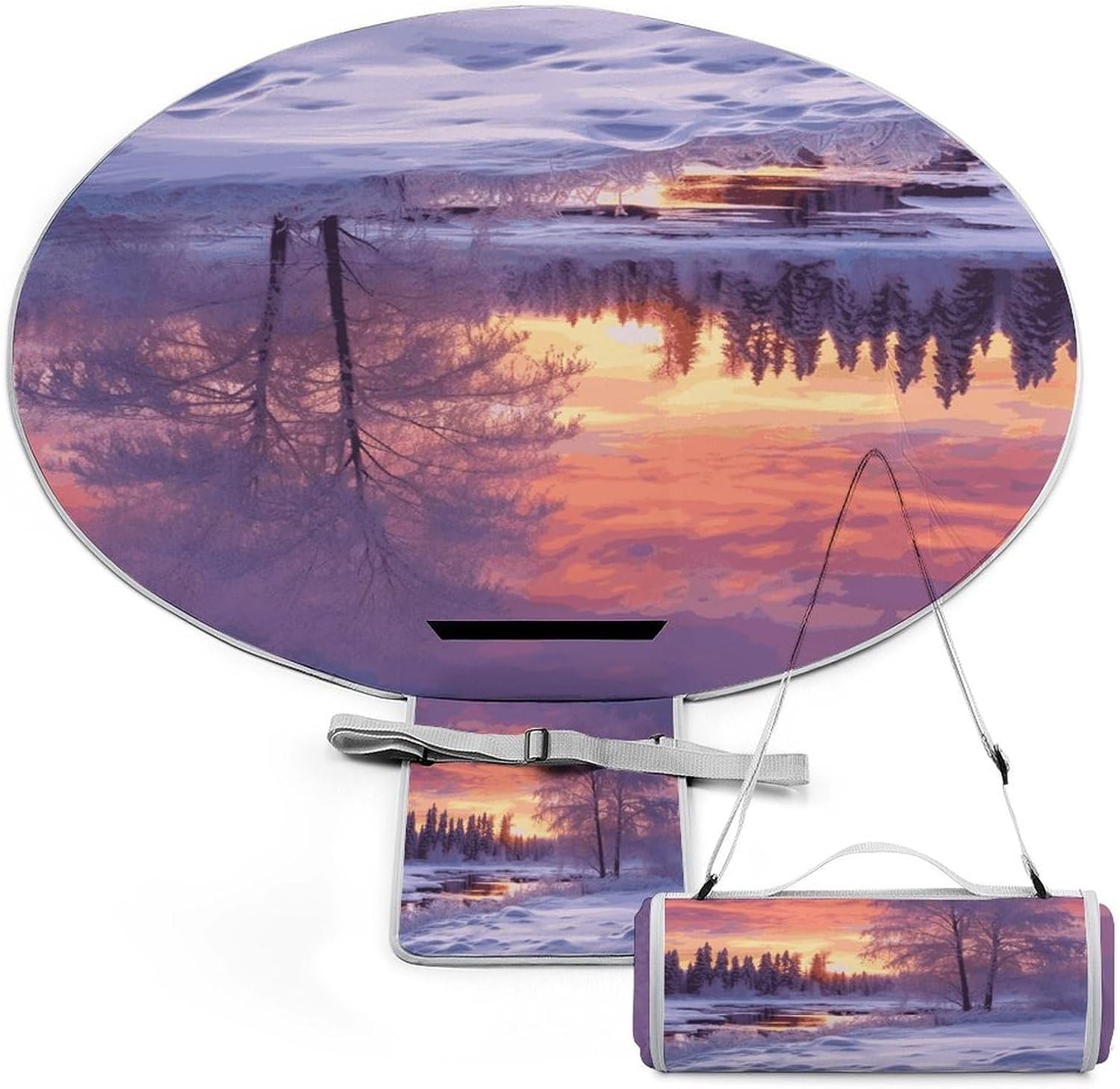 Winter Landscape Picnic Mat Lightweight Waterproof Picnic Blankets Extra Large Picnic Outdoor Blankets Foldable Sandproof Beach Blanket for Park Beach Camping Courtyard 58.3''x58.3''
