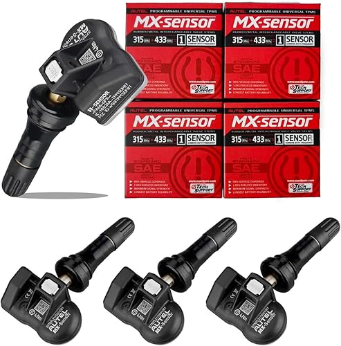 Autel Maxitpms - Sensor MX de 4 piezas, vástago de goma, sensor TPMS de 315 MHz/433 MHz, sensor universal de repuesto de neumáticos, funciona con
