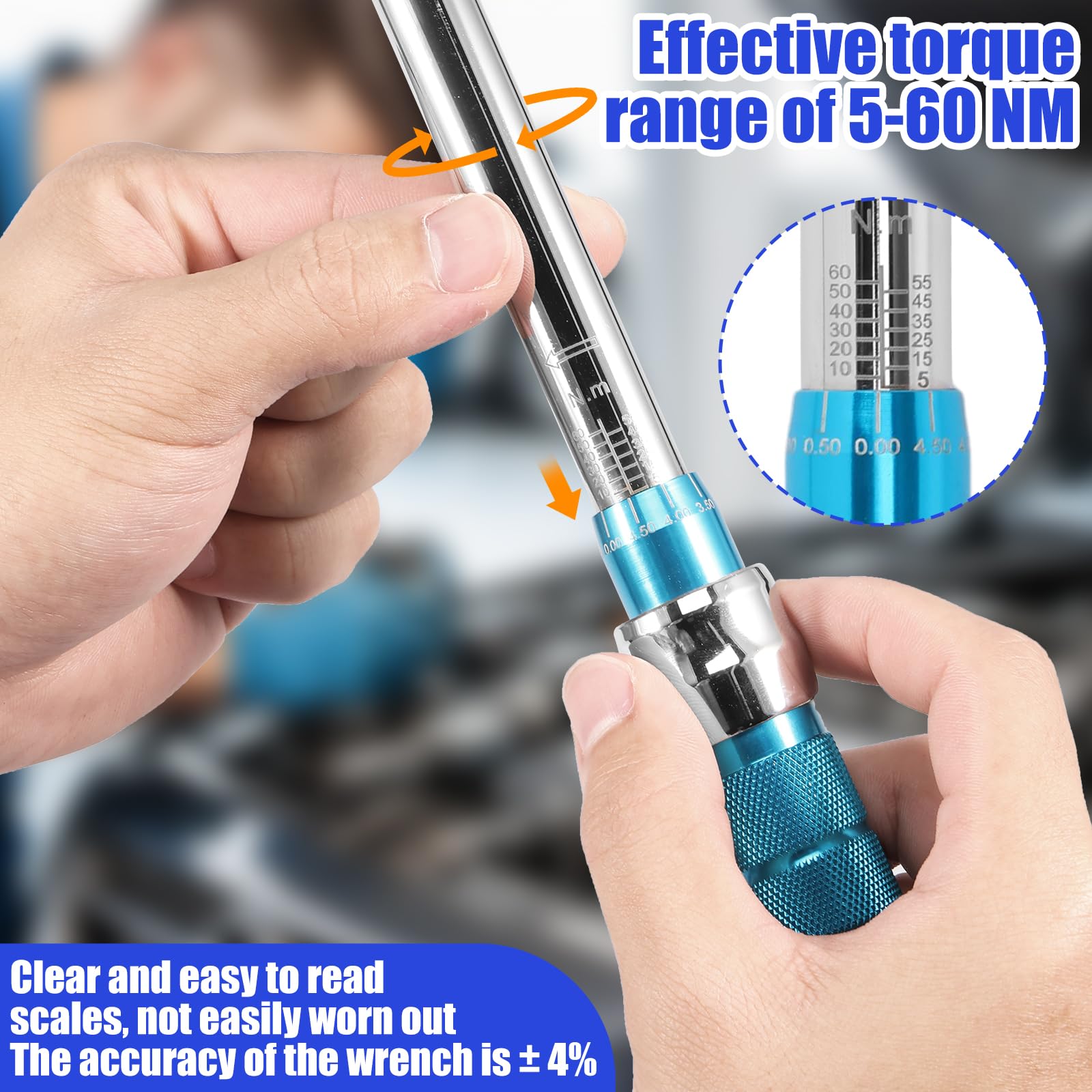 Llave dinamométrica de 5 – 60 Nm con herramienta de inserción, incluye cabezal de llave combinada de 30 mm y adaptador | ± 4% de precisión para aire acondicionado y tuberías | acero