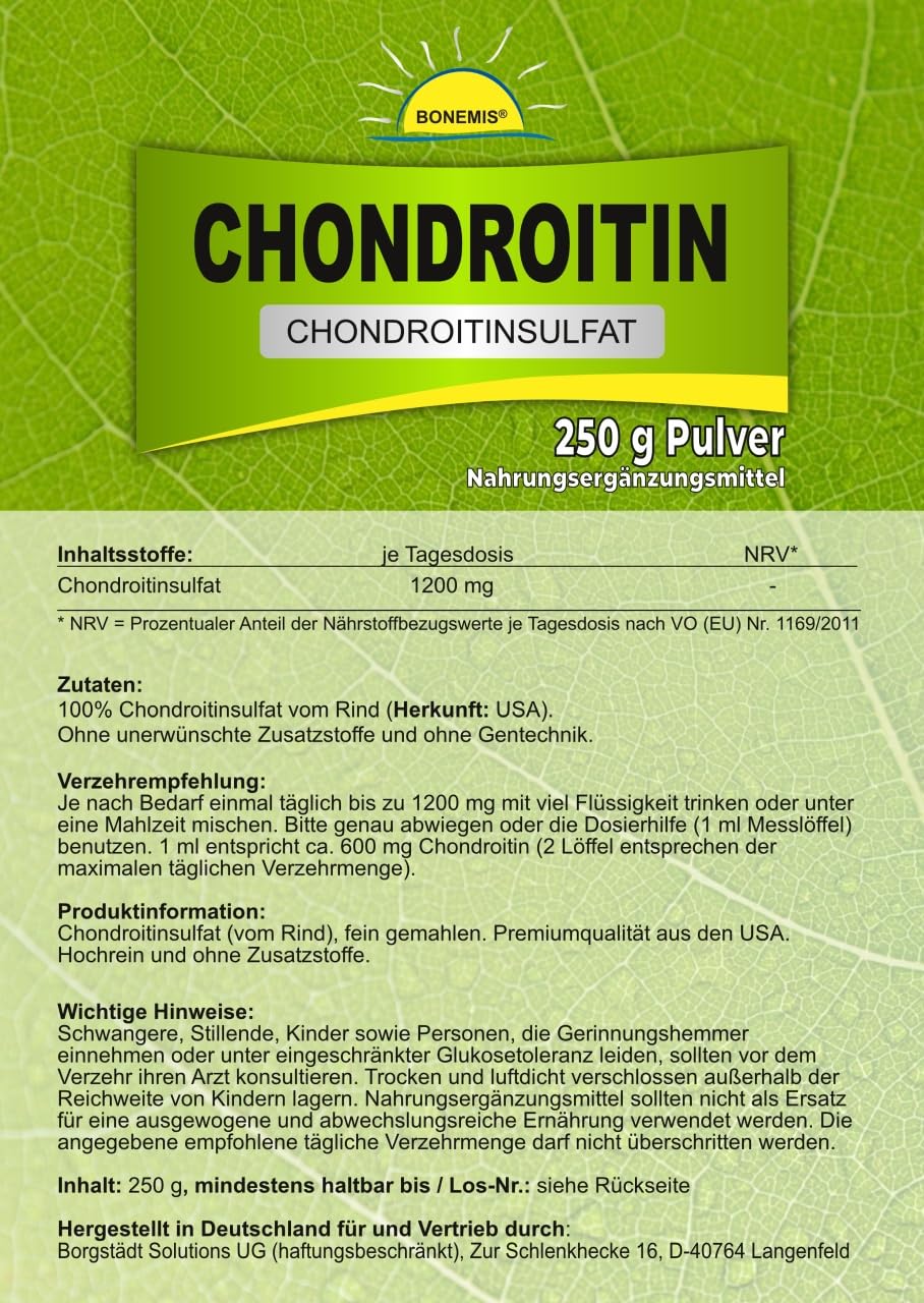 Chondroitin (Chondroitinsulfat vom Rind), Premiumqualität aus den USA, 250 g im Beutel, Bonemis®