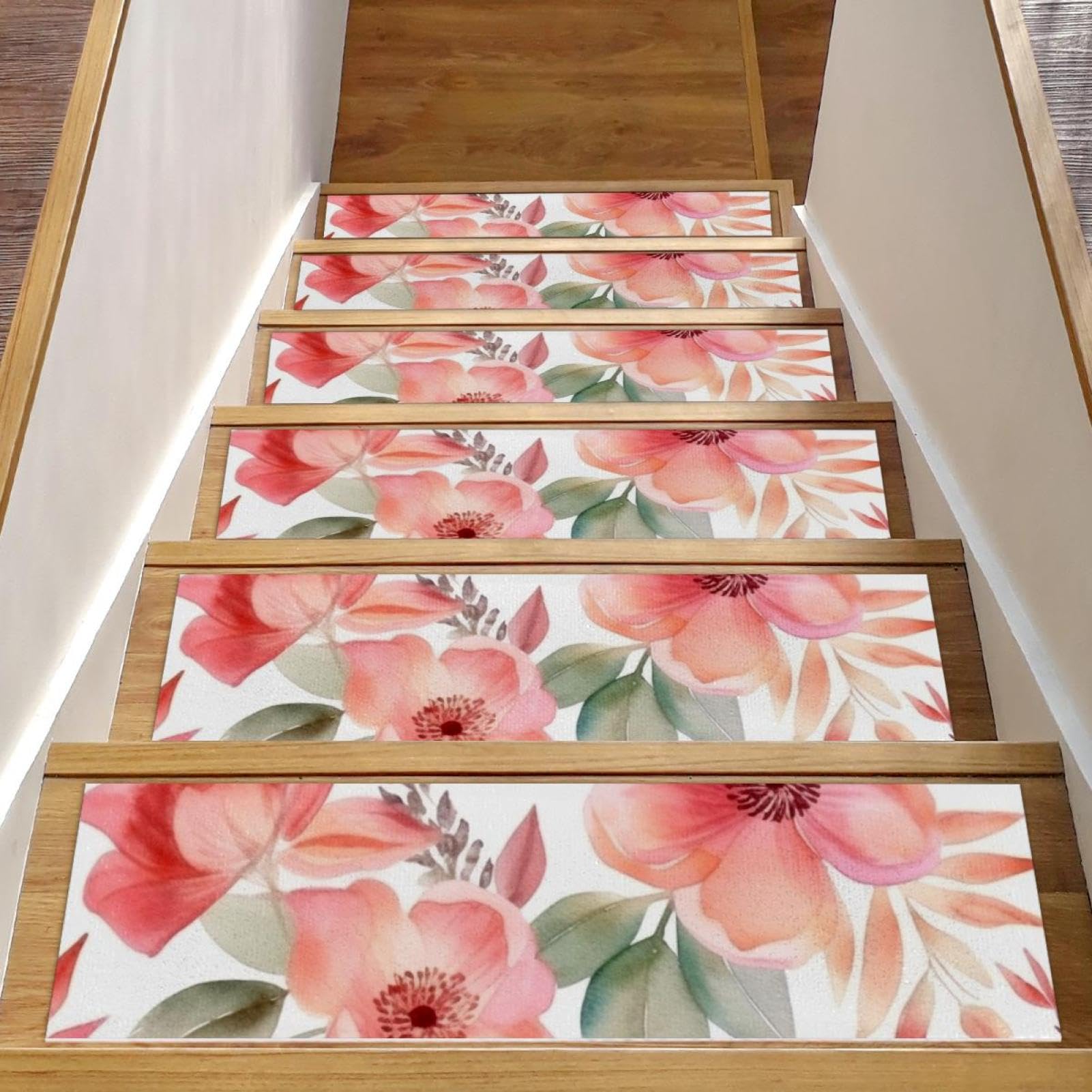 Alfombras antideslizantes CHENZZZZ para peldaños con diseño de flores