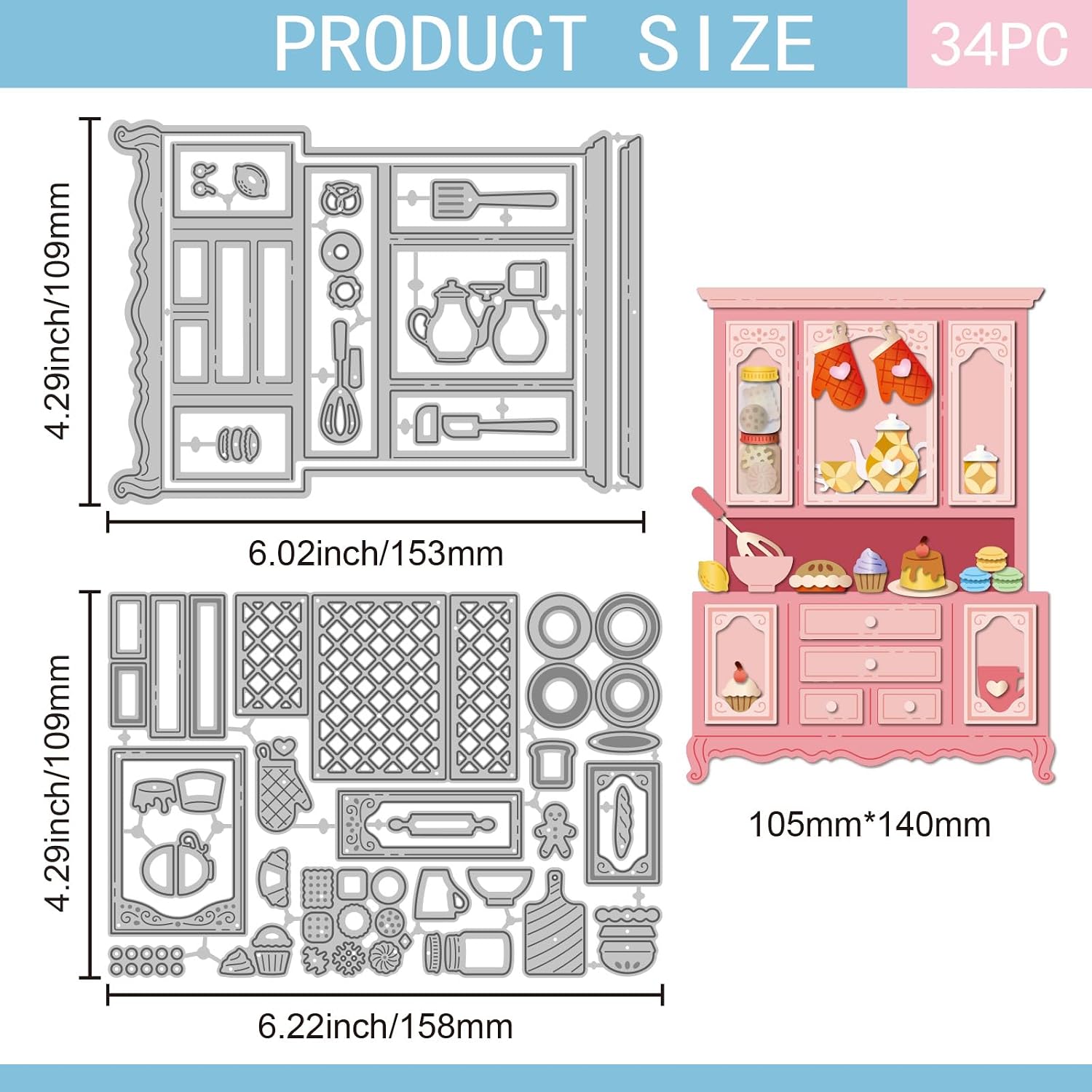 GLOBLELAND Cabinets Cutting Dies Bakery Metal Die Cuts Dessert Coffee Cutting Embossing Templates for Scrapbooking Craft Paper Cards Making