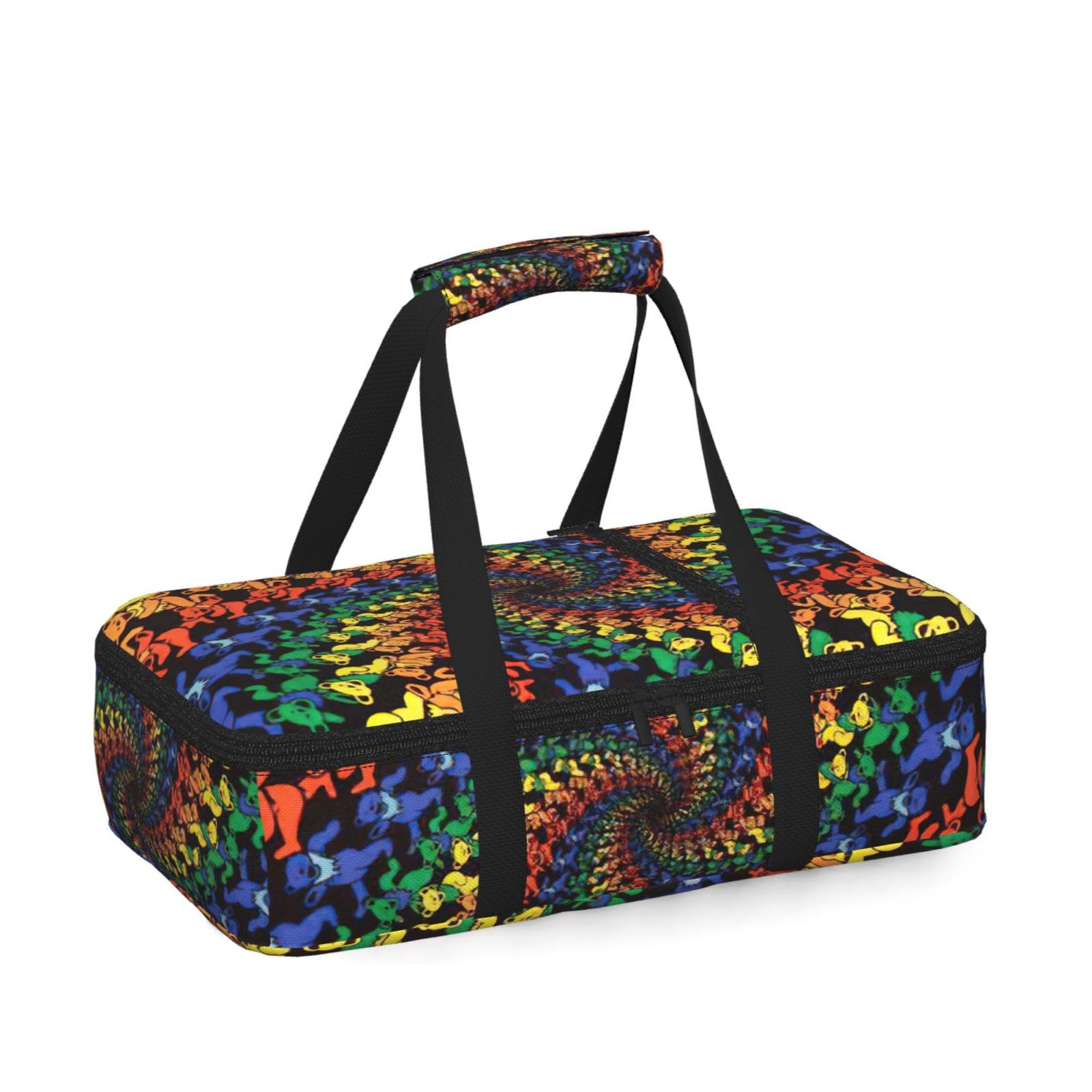 Bear Dancing Tie Dye Print Insulated Thermal Food Storage Bag Daily Reusable Picnic Tote Lunch Box Home