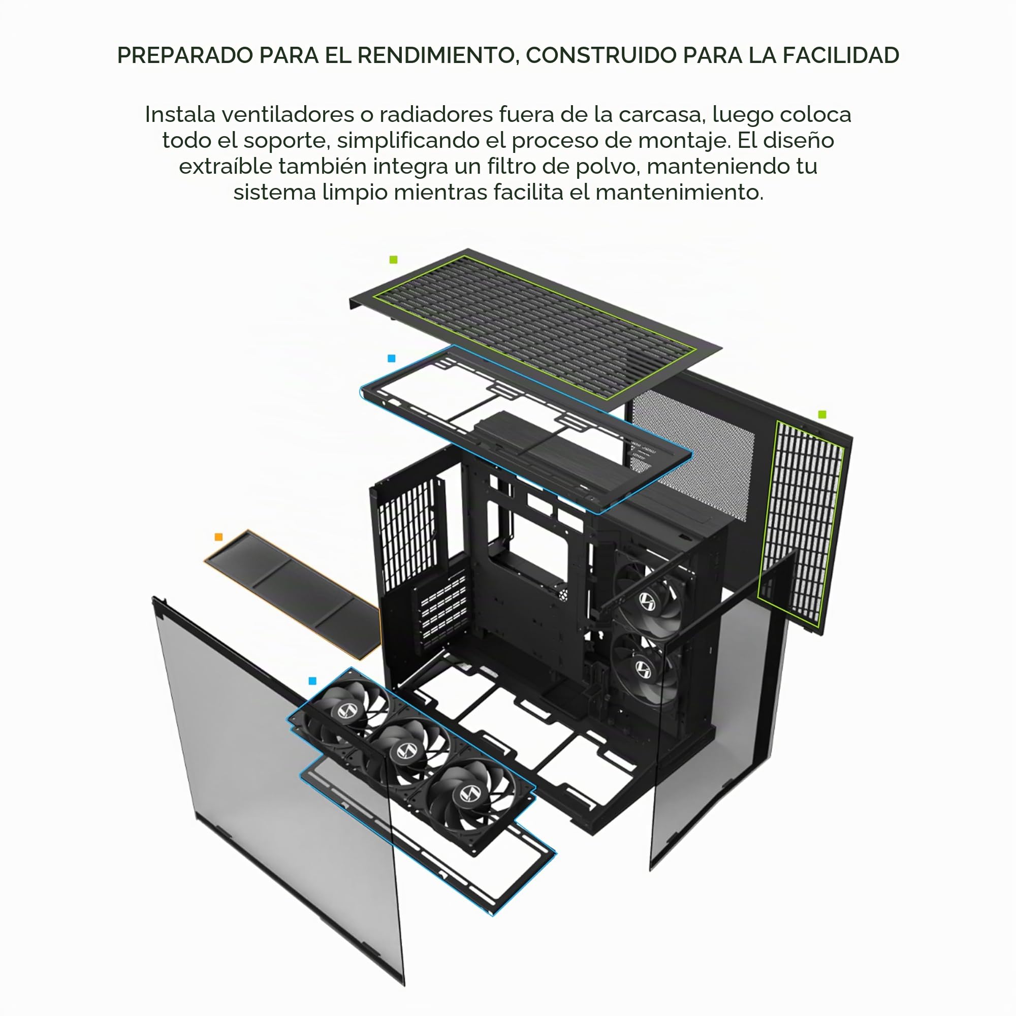 Lian LI O11D Mini V2 Flow O11DMIV2FX Caja compacta ATX Media Airflow Vista panorámica Flujo de Aire de Alto Rendimiento Incluye 5 Ventiladores de Hoja inversa de 120 mm Gestión de Cables