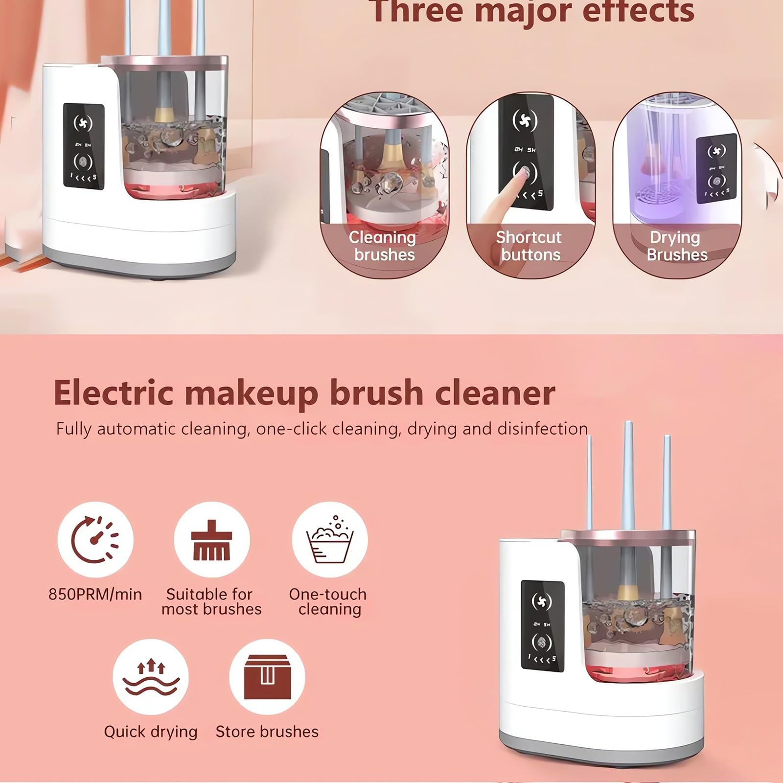 Limpiador y secador de brochas de maquillaje, máquina 3 en 1, limpiador de maquillaje automático eléctrico para todos los tamaños de brochas, limpieza profunda rápida y secado rápido en cuestión de