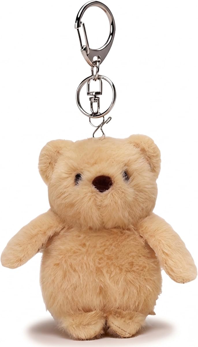 Cute Plush Teddy Bear Bag Charm & Keychain, Fluffy Bear Purse Charms Stuffed Animal Backpack Charms
