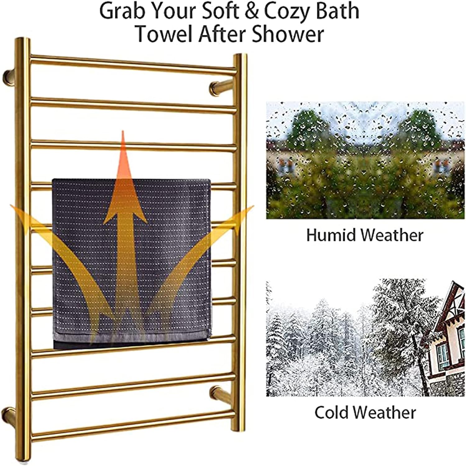 Electric Towel Warmer, Heated Towel Drying Rack, Stainless Steel 10 Bars Wall-Mounted Towel Heater for Bathroom Towel Heater Rail Radiator,Plug in/Hardwired(