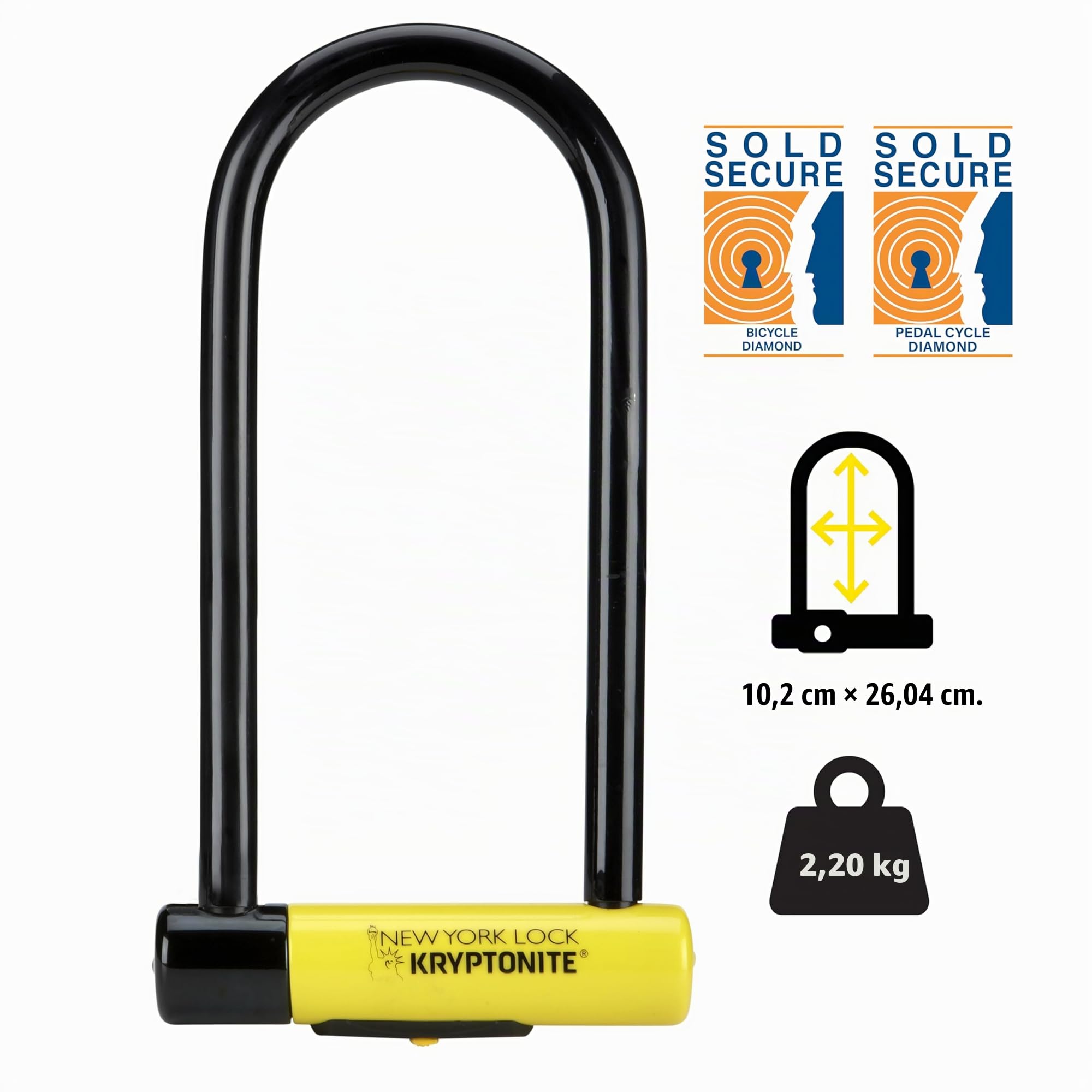 Kryptonite New York Lock LS Bügelschloss, extra langer gehärteter Stahlbügel mit Vinylbeschichtung, Sicherheitslevel 9/10, für Fahrräder, E-Bikes, Scooter & Motorräder, 2,20 kg, 10,2 x 26 cm