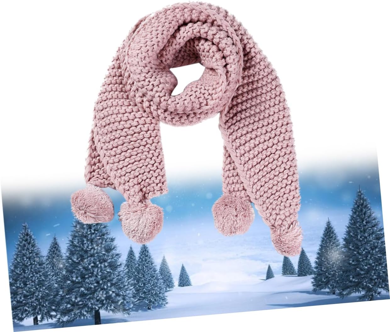 COLLBATH Warm Knitting Wool Scarf with Fuzzy Ball Soft Pink Outdoor Winter Scarf for Cold Weather and Stylish Looks