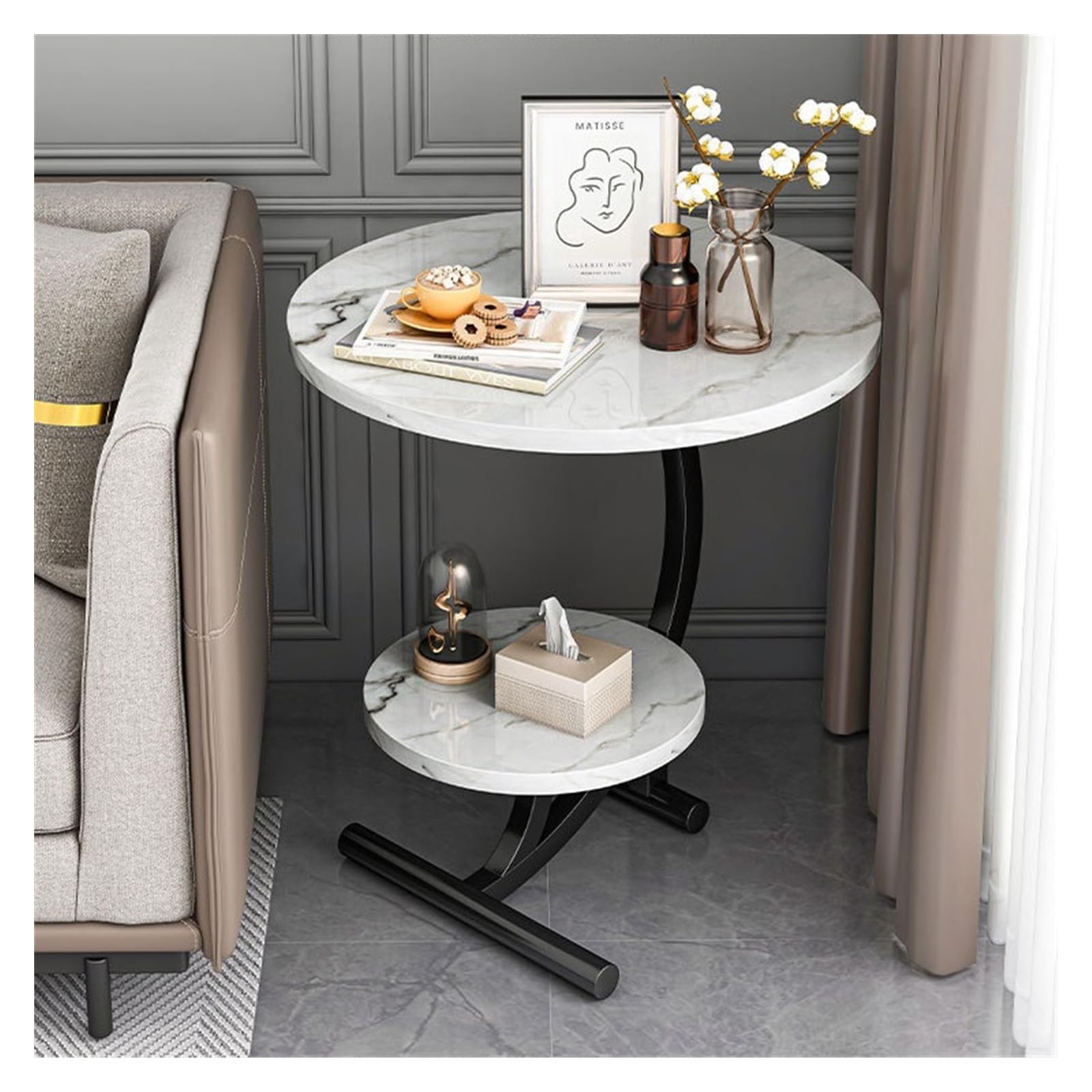 Table basse blanche et table d'appoint de canapé ronde pour salon