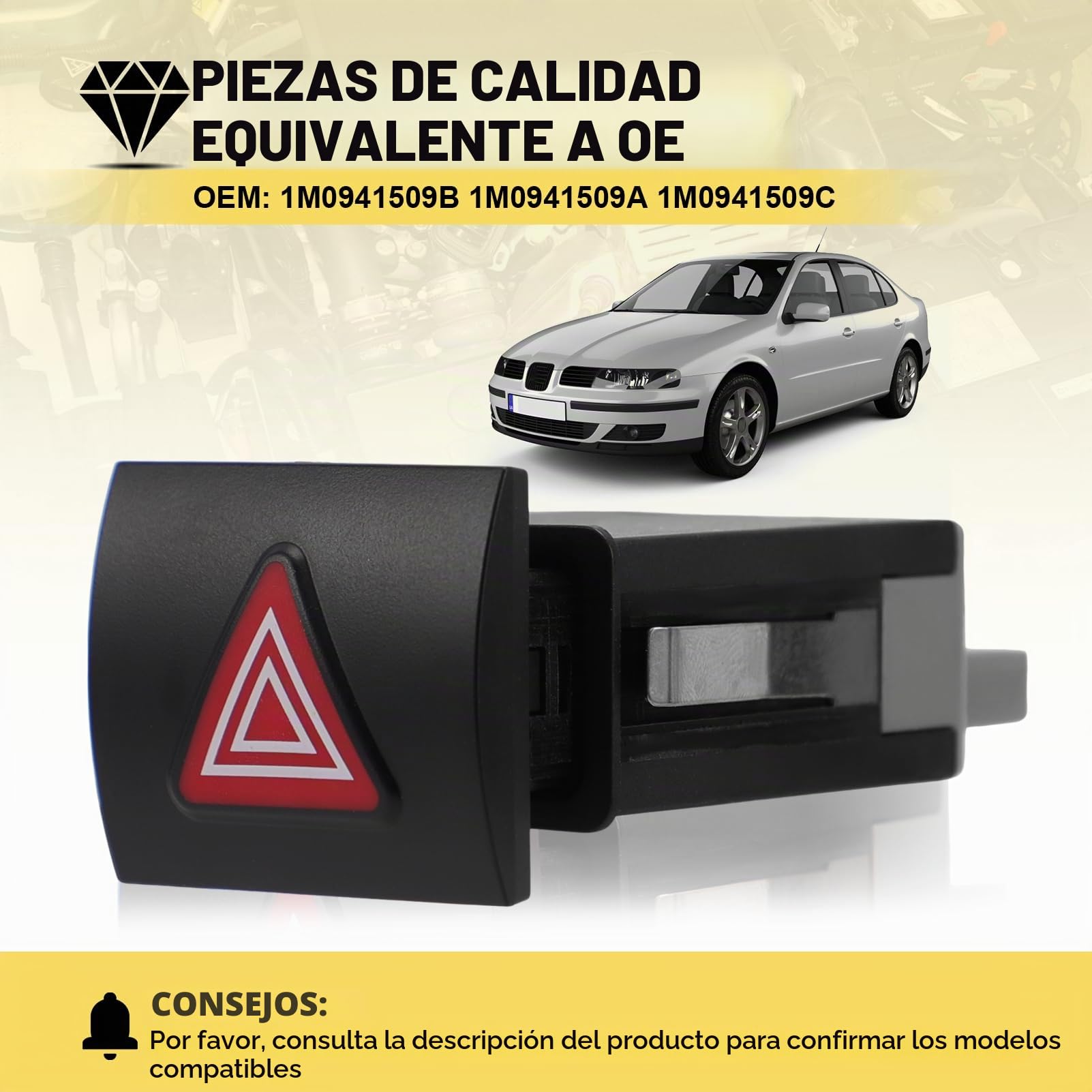 Interruptor de luz de advertencia de peligro para León 2000-2006 1M0941509B Compatible con Toledo 1999-2004 1M0941509A