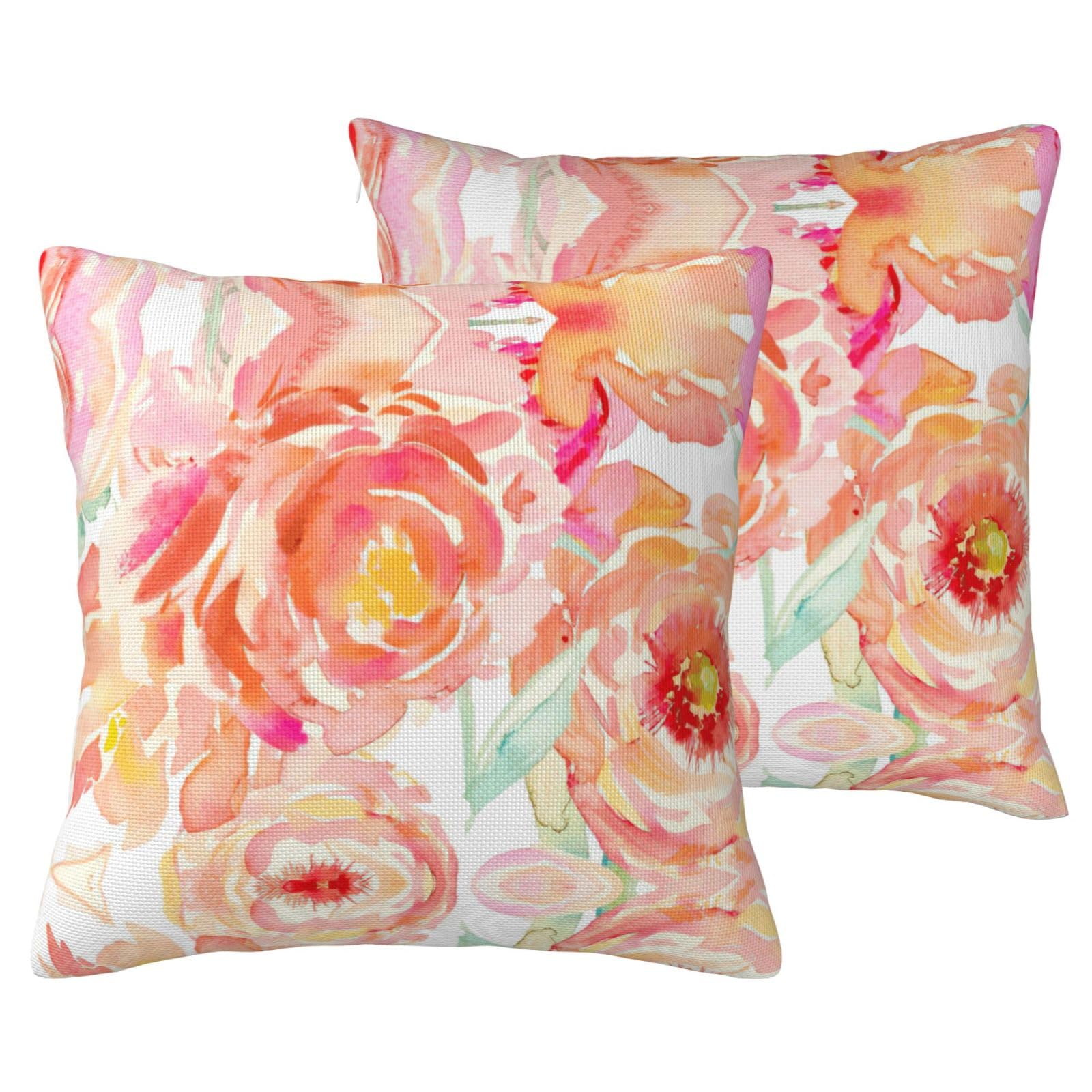 Housses de coussin pivoine pêche décoration canapé salon floral