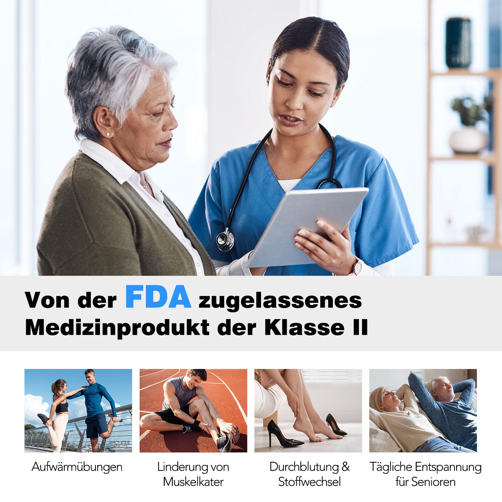 Beinmassagegerät zur Förderung der Durchblutung und Schmerzlinderung, Kompressionssystem zur schnellen Erholung von Füßen, Waden und Oberschenkeln, Linderung von Ödemen, Verringerung von Muskelkater