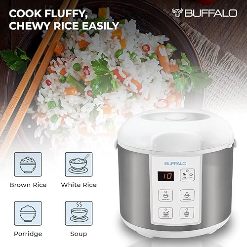 Vista 4 de Buffalo Classic Rice Cooker with Clad Stainless Steel Inner Pot - Electric Rice Cooker for White/Brown Rice, Grain - Easy-to-clean, Non-Toxic &